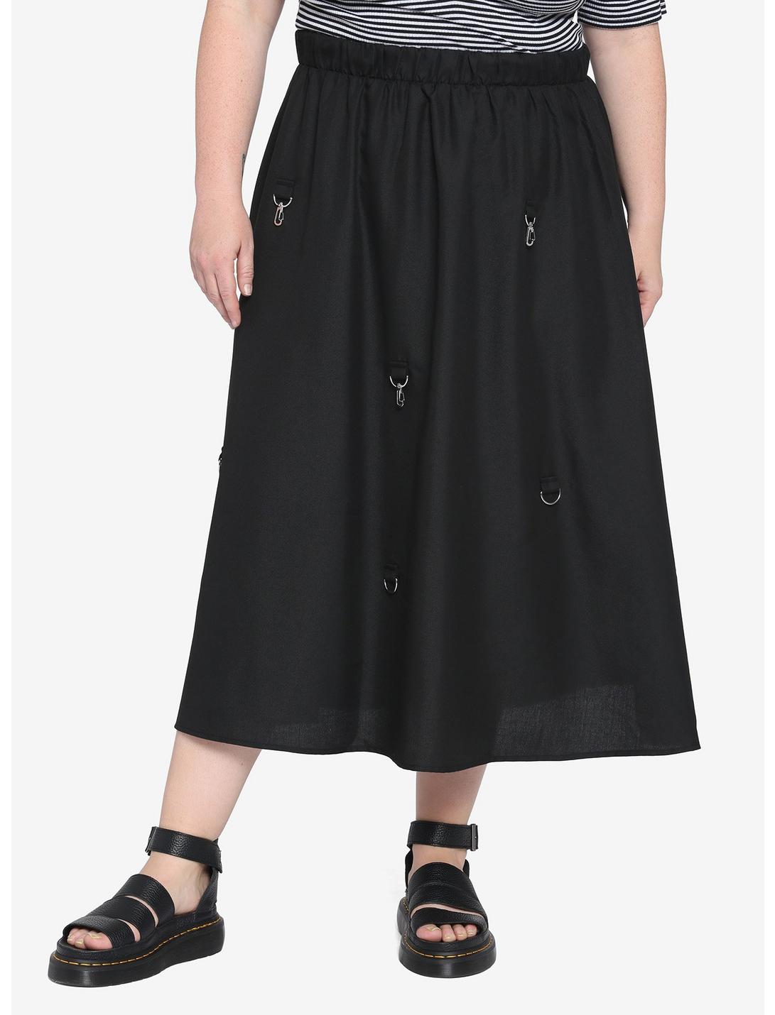 Black D-Ring Clasp Midi Skirt Plus Size | Hot Topic