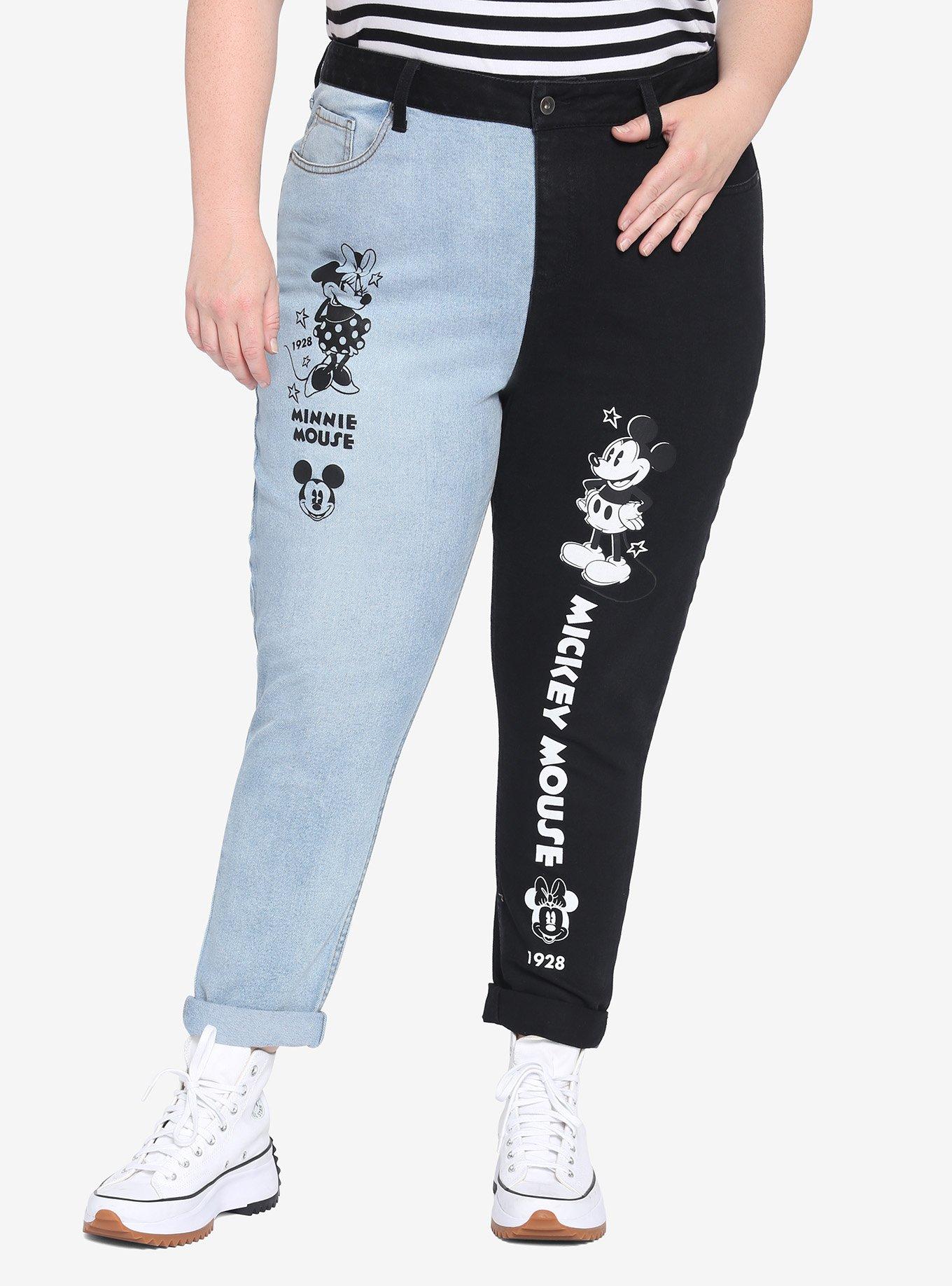 Disney Vintage Mickey Mouse & Minnie Mouse Split Mom Jeans Plus Size, MULTI, hi-res