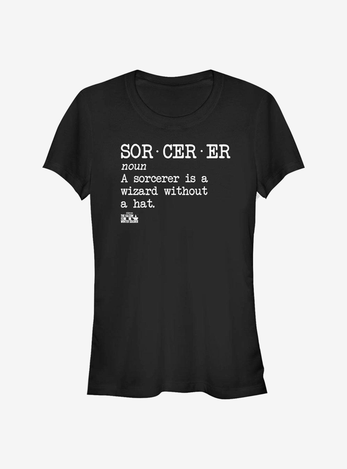 Marvel The Falcon And The Winter Soldier Falcon Soldier Sorcerer Defintion Girls T-Shirt, BLACK, hi-res