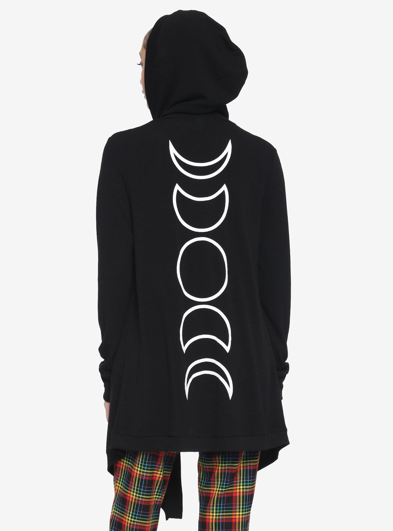 Moon Phase Girls Hooded Cardigan, BLACK, hi-res