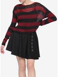 Red & Black Stripe Girls Crop Sweater, STRIPES - RED, hi-res
