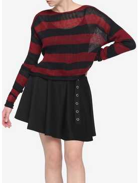 Red & Black Stripe Girls Crop Sweater, , hi-res