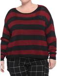 Red & Black Stripe Girls Crop Sweater Plus Size, STRIPES - RED, hi-res