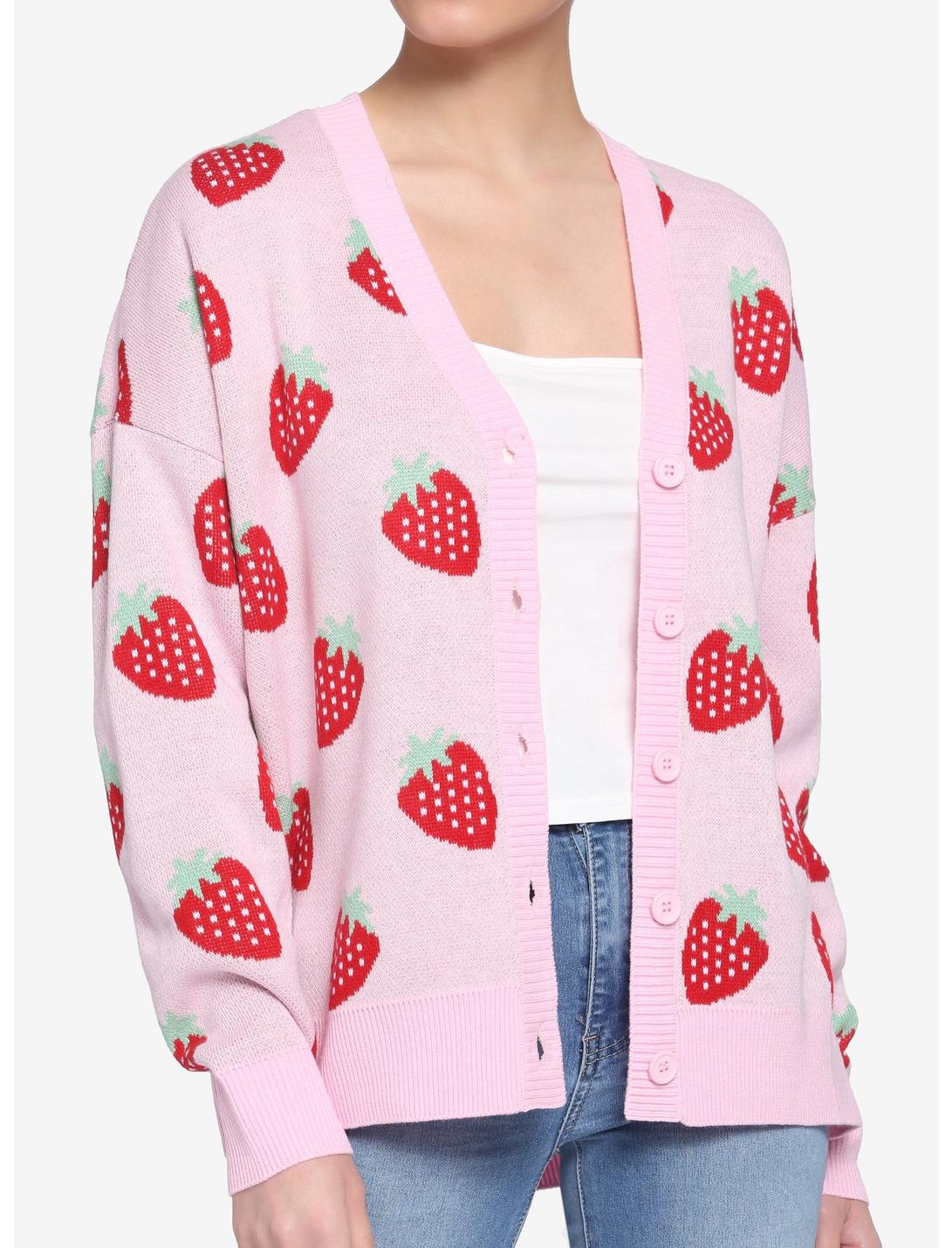 Pastel Strawberry Girls Cardigan, PINK, hi-res