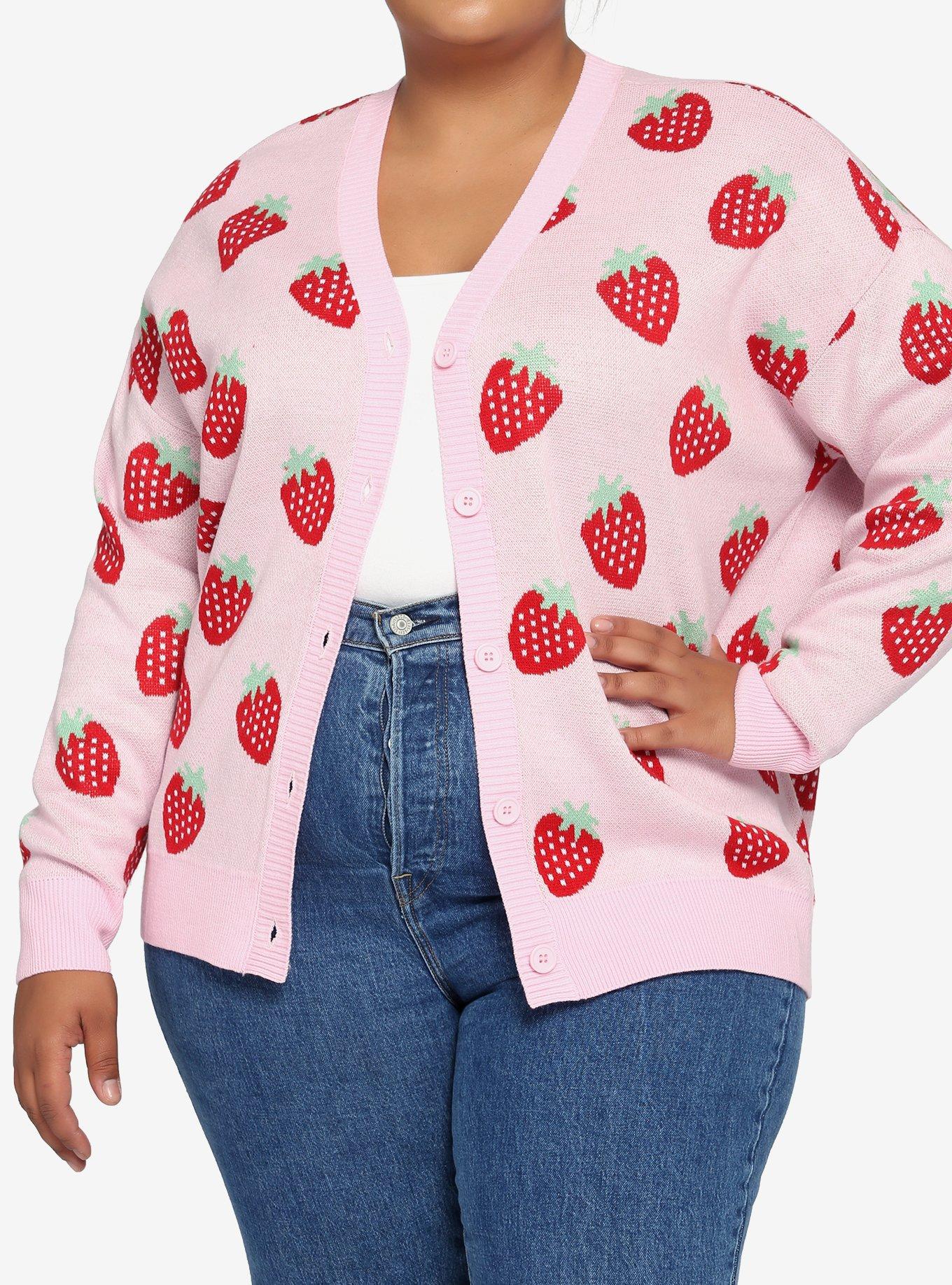 Pastel Strawberry Girls Cardigan Plus Size, PINK, hi-res