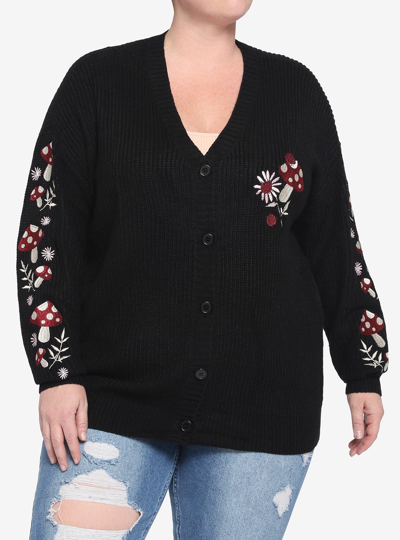 Mushroom Floral Embroidered Girls Cardigan Plus Size