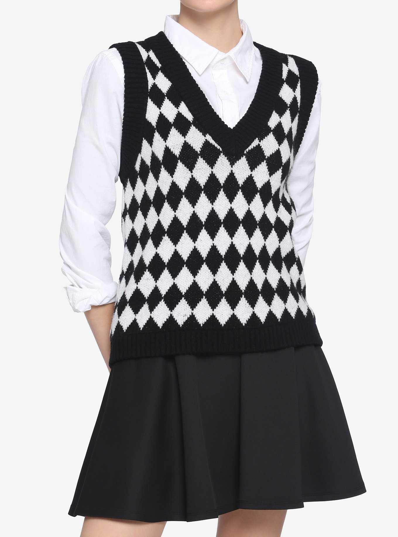 Black & White Diamond Girls Sweater Vest, , hi-res