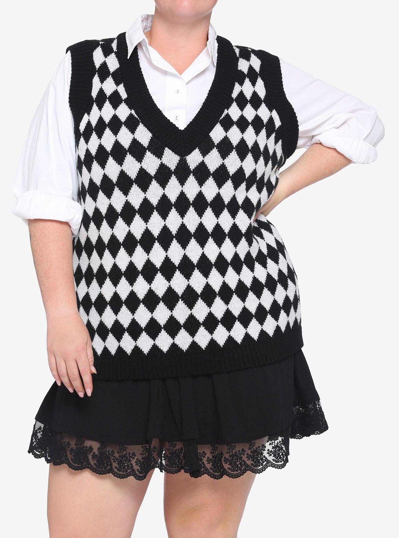 Black & White Diamond Girls Sweater Vest Plus Size, MULTI, hi-res