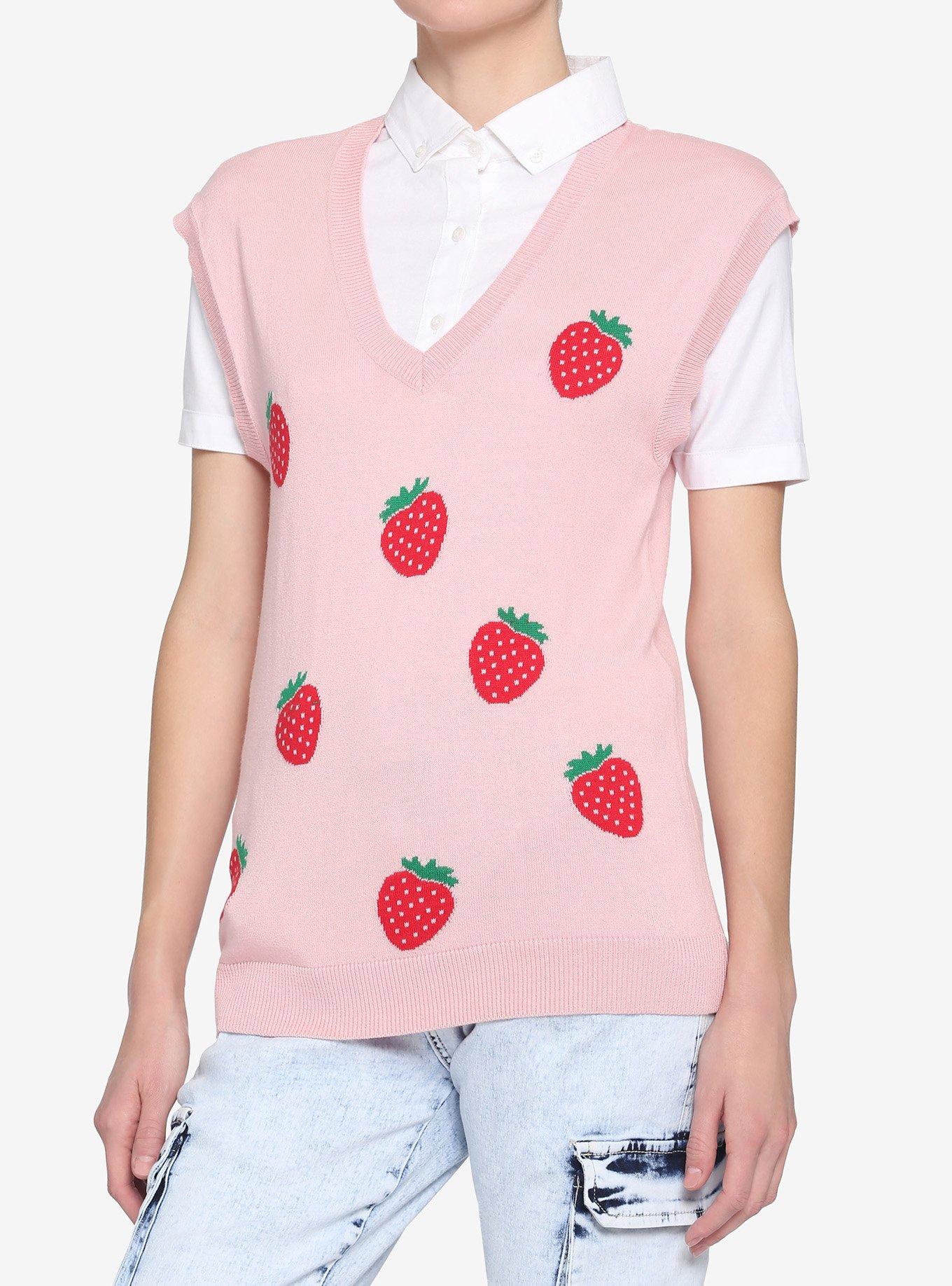 Pink Strawberry Girls Sweater Vest, PINK, hi-res