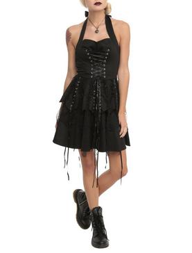 Black Corset Ruffle Dress, , hi-res