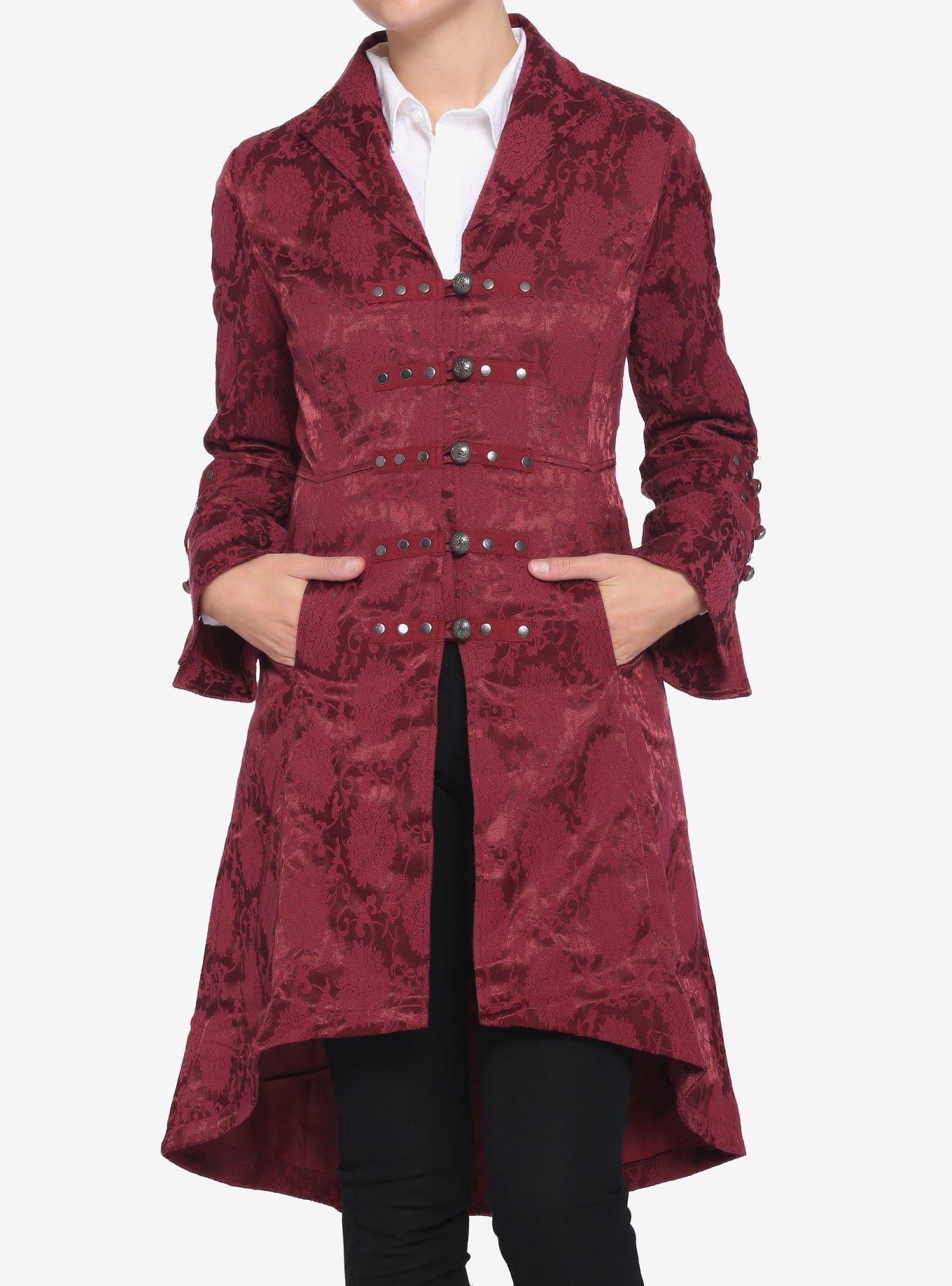 Brocade Corset Back Coat Burgundy