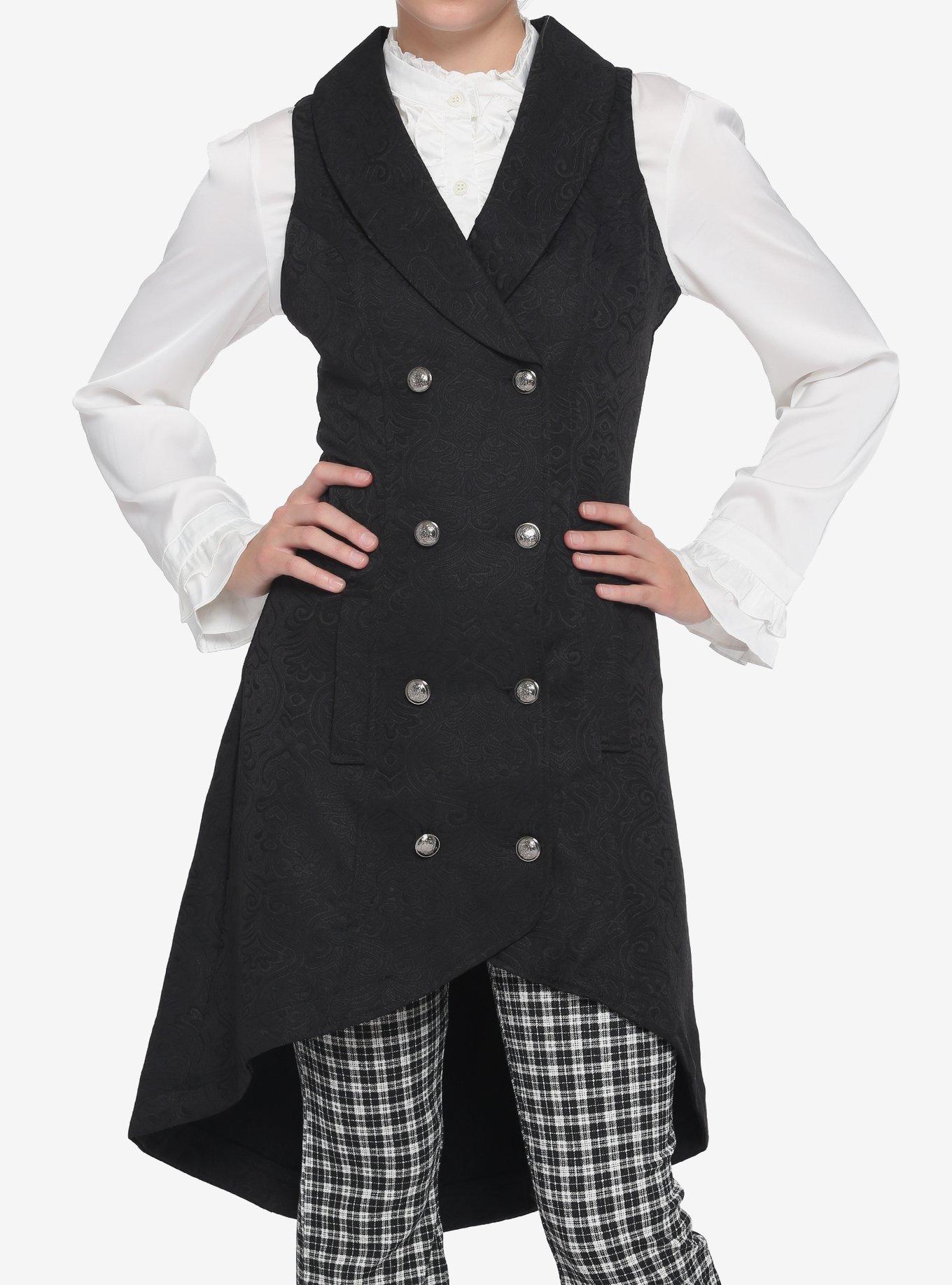 Waist Coat Button Dress Black, BLACK, hi-res