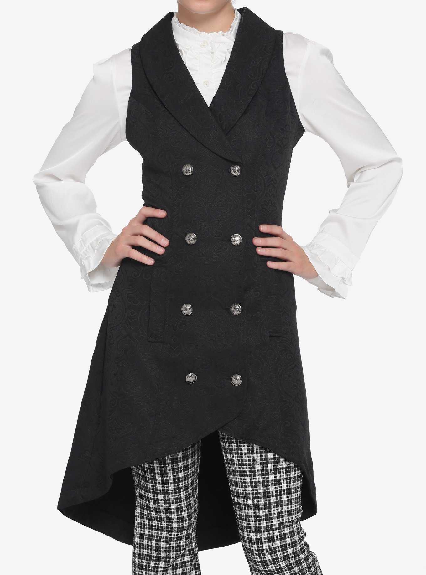 Waist Coat Button Dress Black, , hi-res