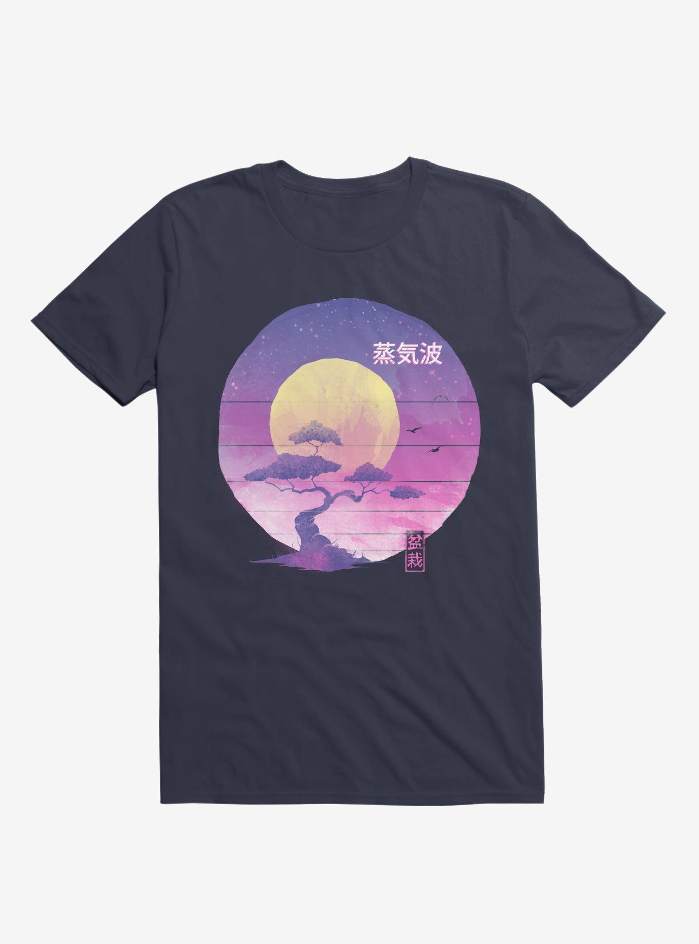 Neon Bonsai Wave Navy Blue T-Shirt, , hi-res