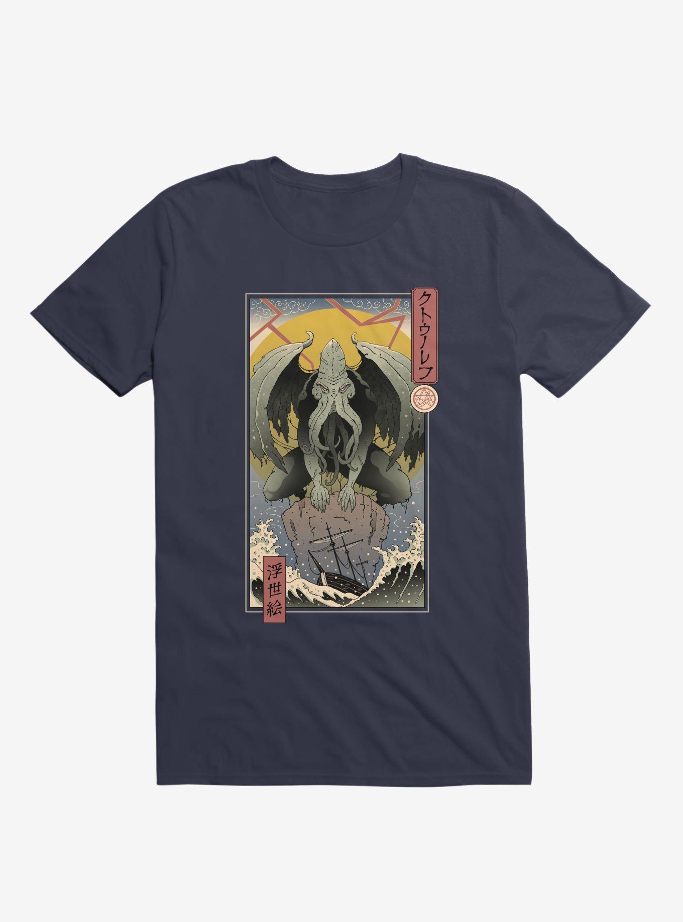 Ocean Cthulhu In Edo Navy Blue T-Shirt, NAVY, hi-res