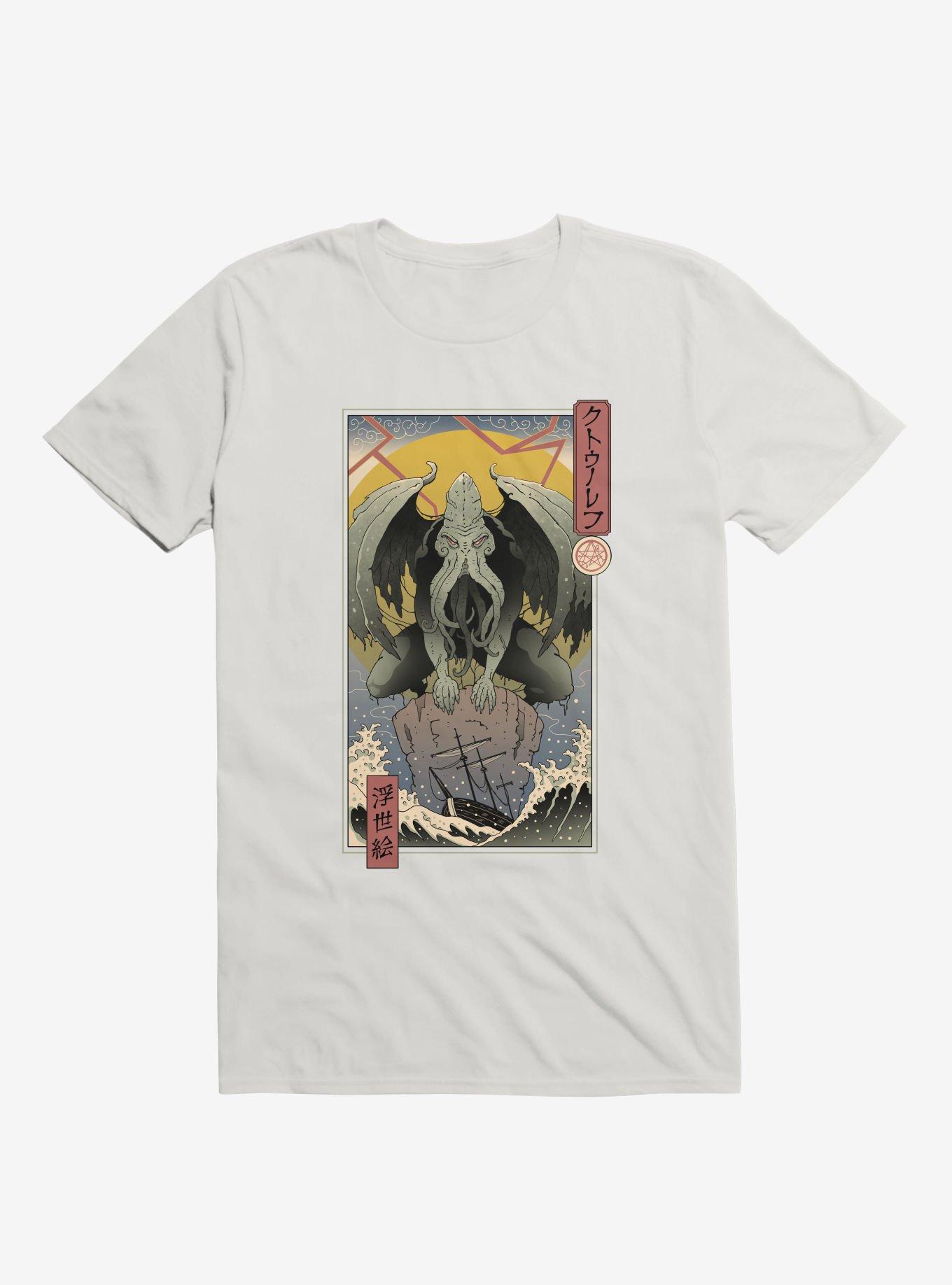 Ocean Cthulhu In Edo White T-Shirt, WHITE, hi-res