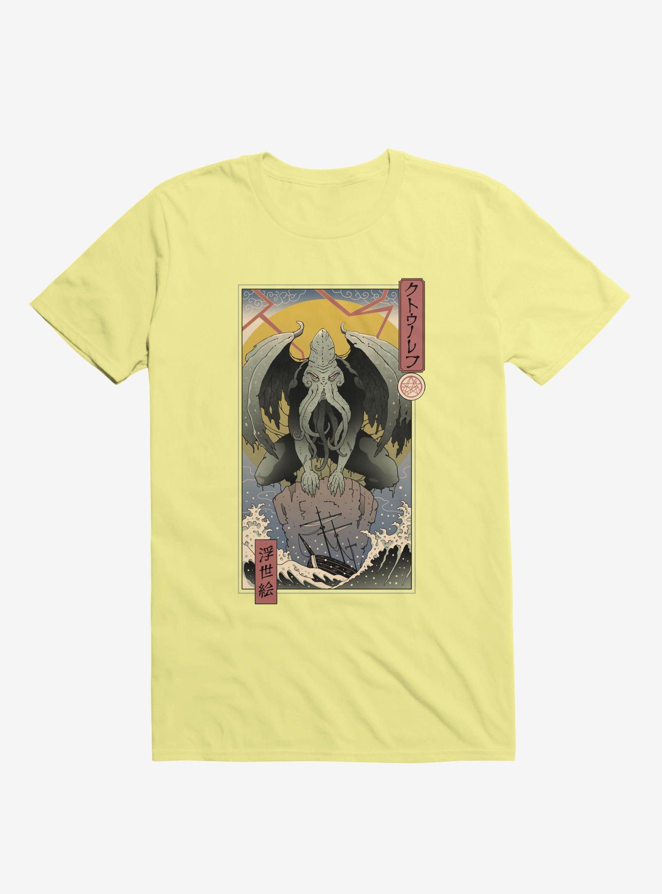 Ocean Cthulhu In Edo Corn Silk Yellow T-Shirt, CORN SILK, hi-res