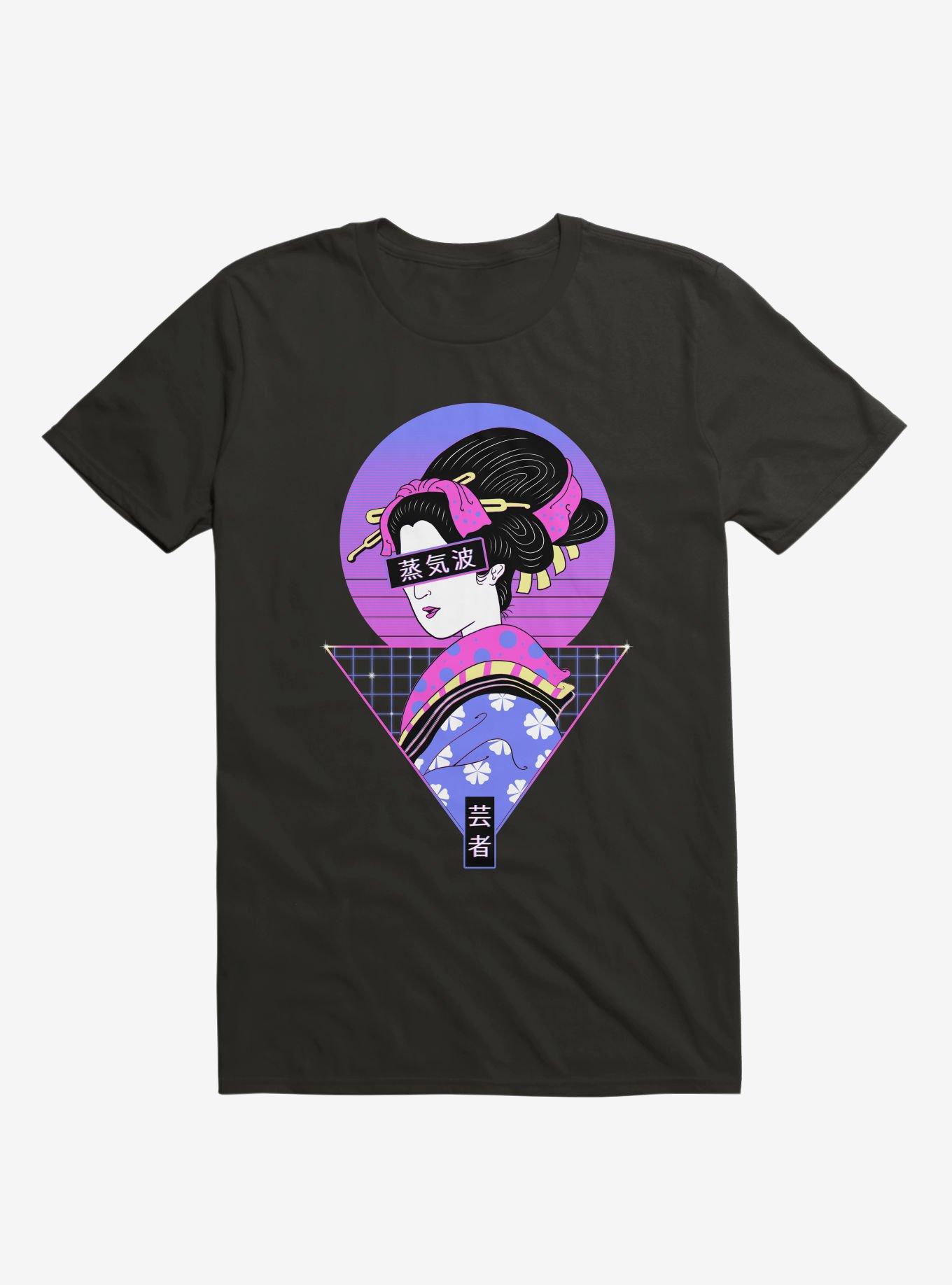 Neon Geisha Wave Black T-Shirt, BLACK, hi-res
