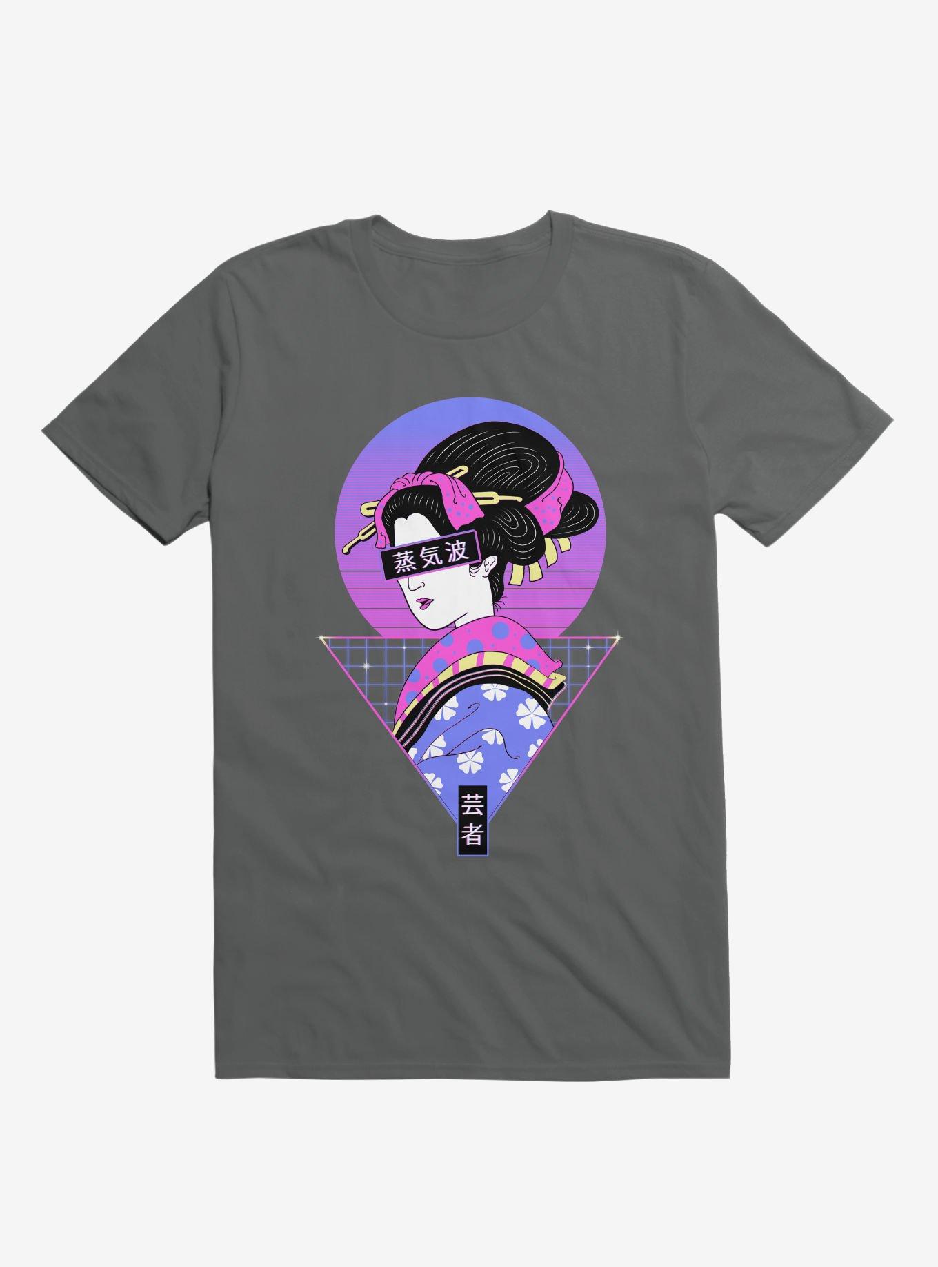 Neon Geisha Wave Charcoal Grey T-Shirt, CHARCOAL, hi-res