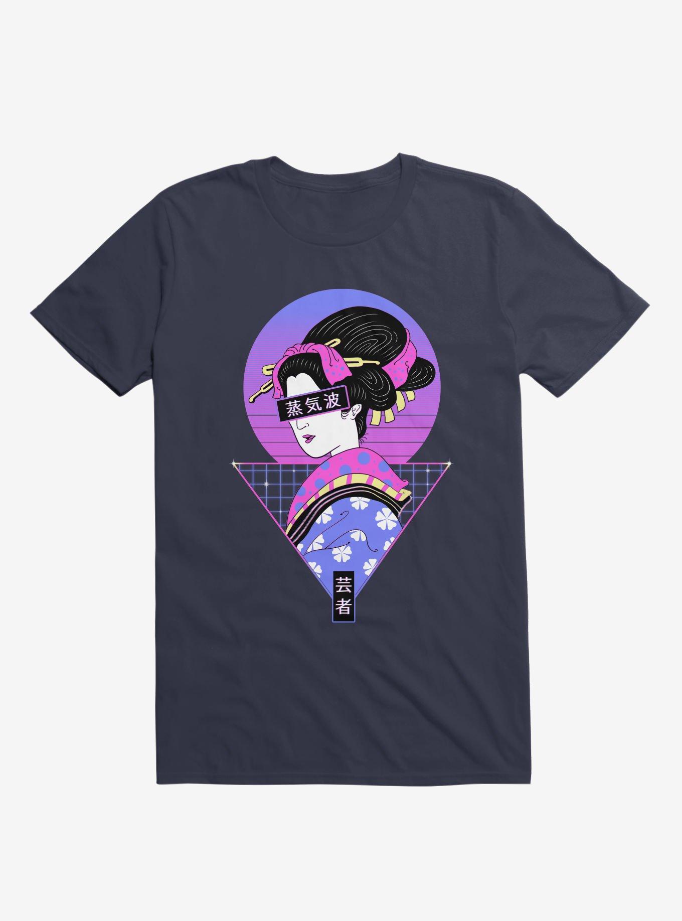 Neon Geisha Wave Navy Blue T-Shirt, , hi-res