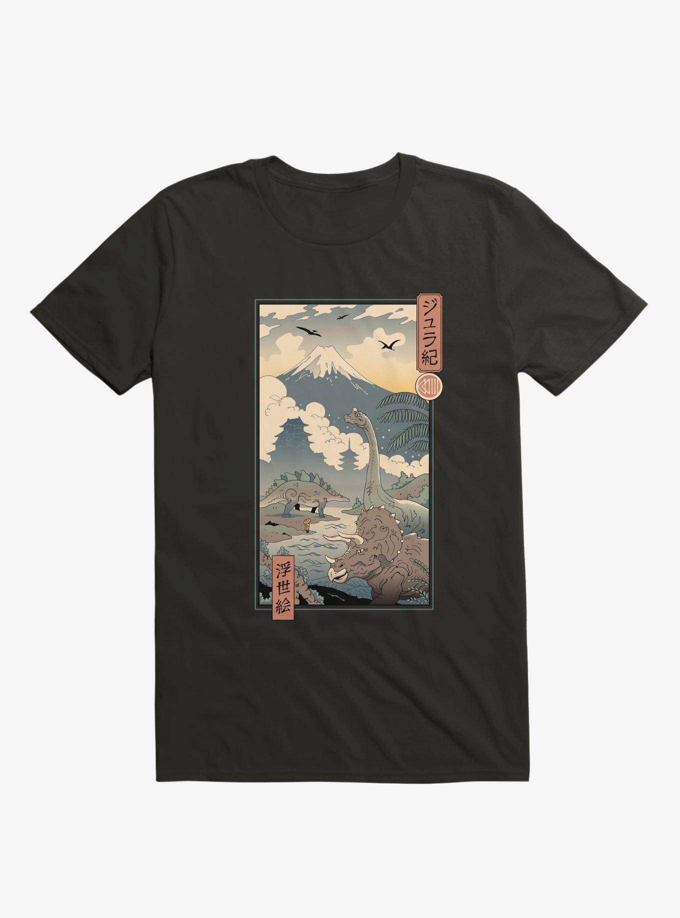 Dinosaurs Jurassic Ukiyo-e Black T-Shirt, , hi-res