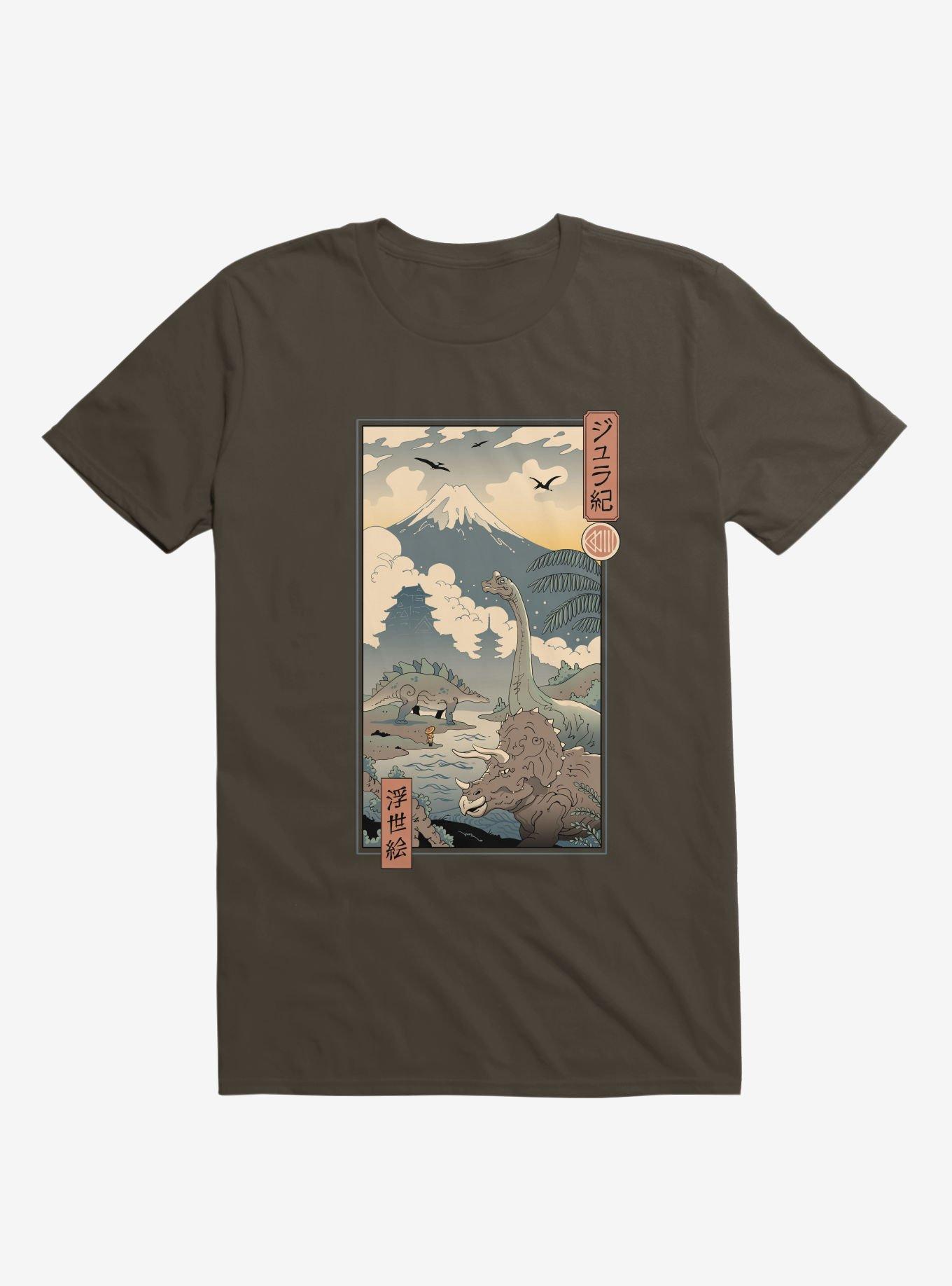 Dinosaurs Jurassic Ukiyo-e Brown T-Shirt, , hi-res