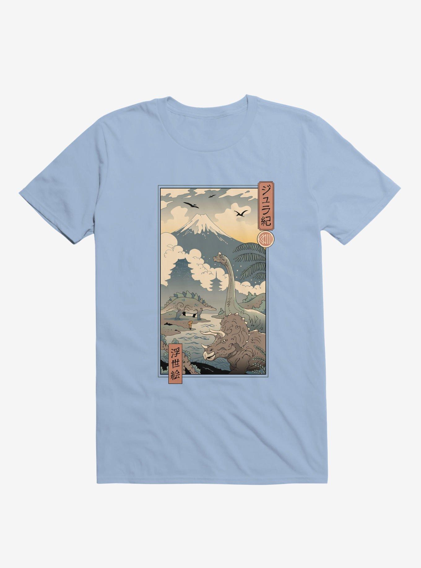 Dinosaurs Jurassic Ukiyo-e Light Blue T-Shirt, LIGHT BLUE, hi-res