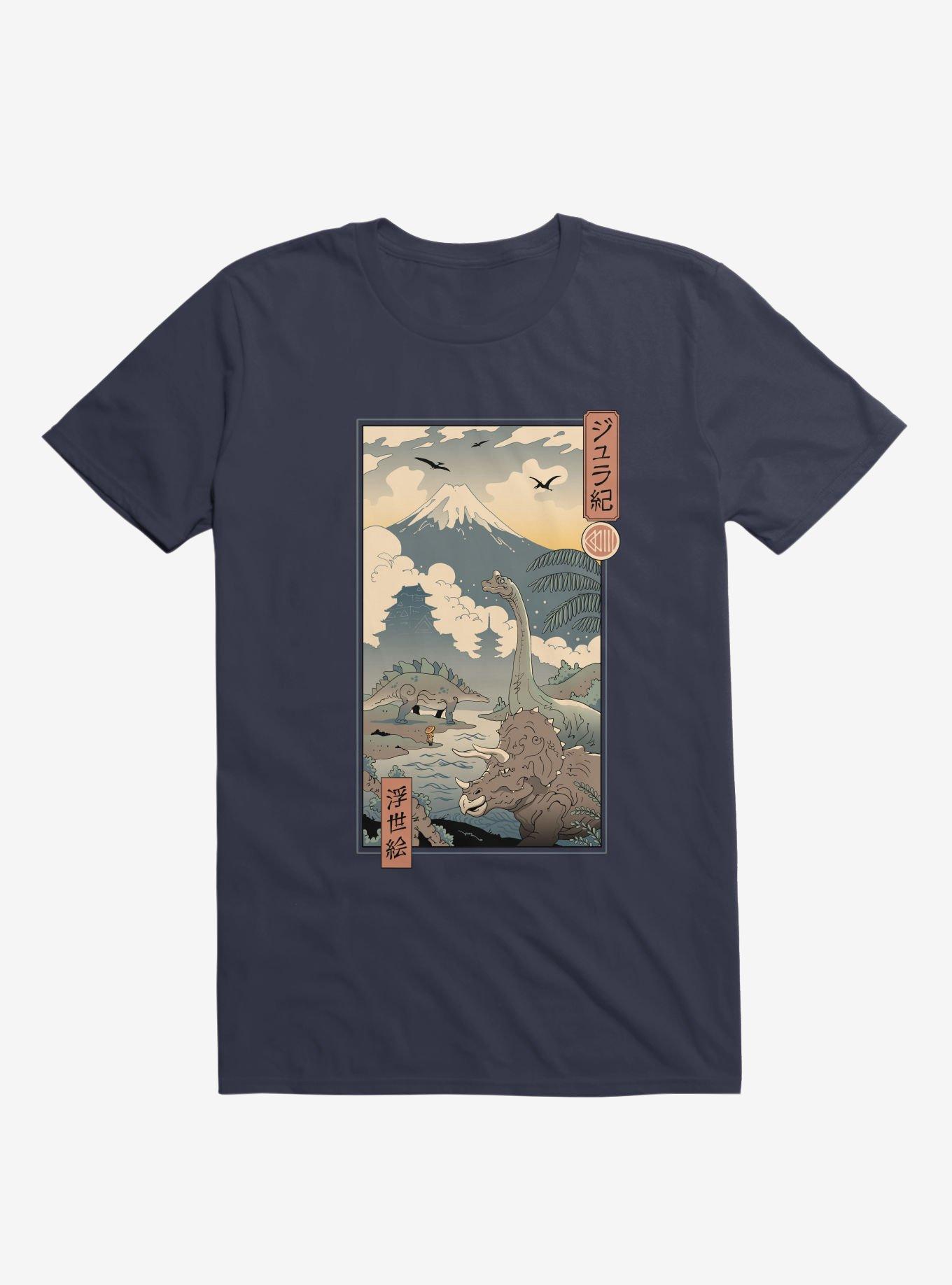 Dinosaurs Jurassic Ukiyo-e Navy Blue T-Shirt, , hi-res