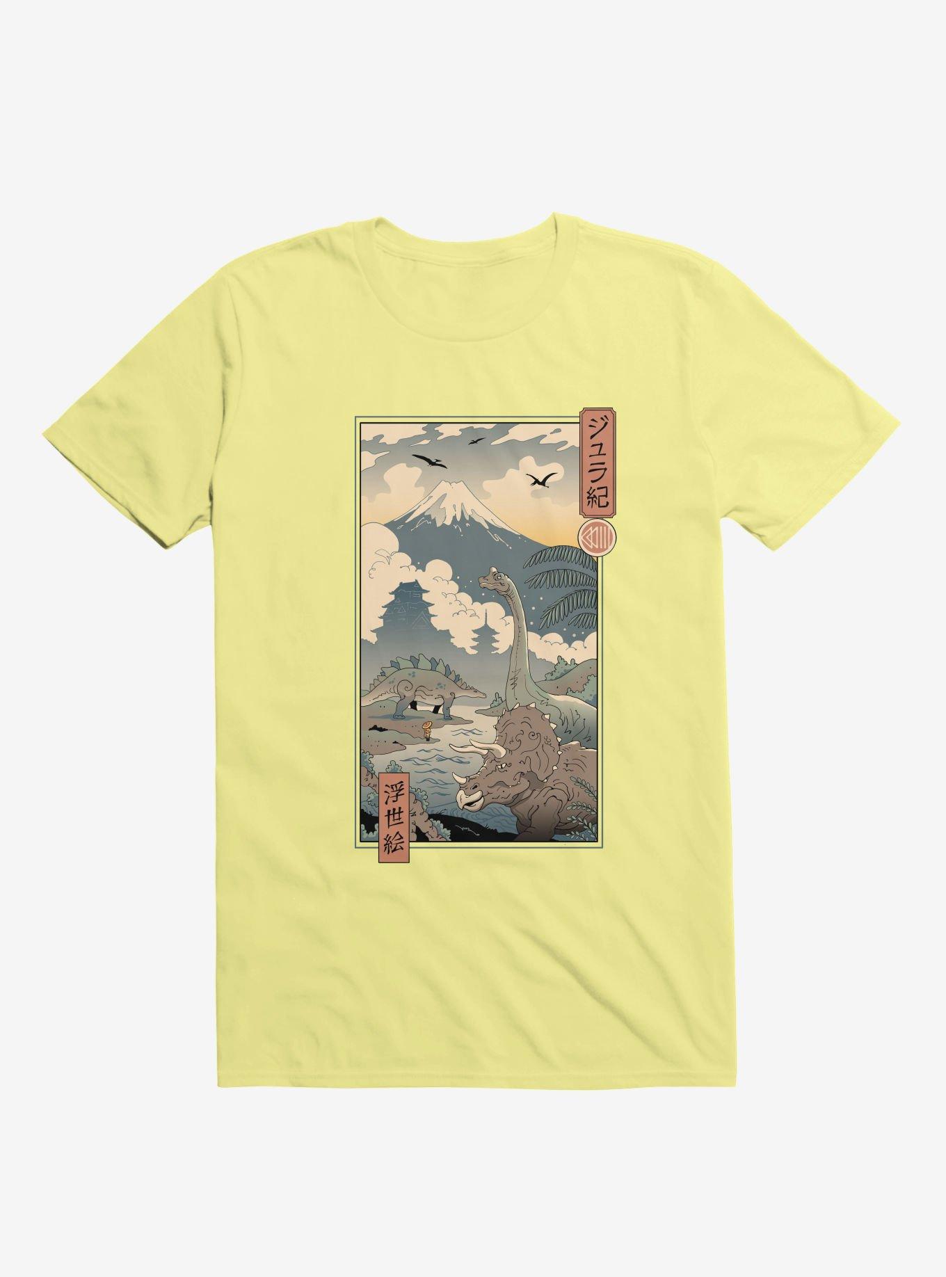 Dinosaurs Jurassic Ukiyo-e Corn Silk Yellow T-Shirt, , hi-res