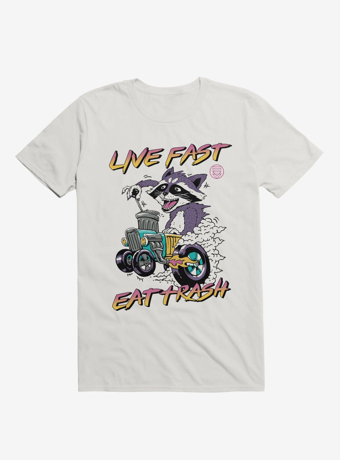 Raccoon Live Fast Eat Trash! White T-Shirt, WHITE, hi-res
