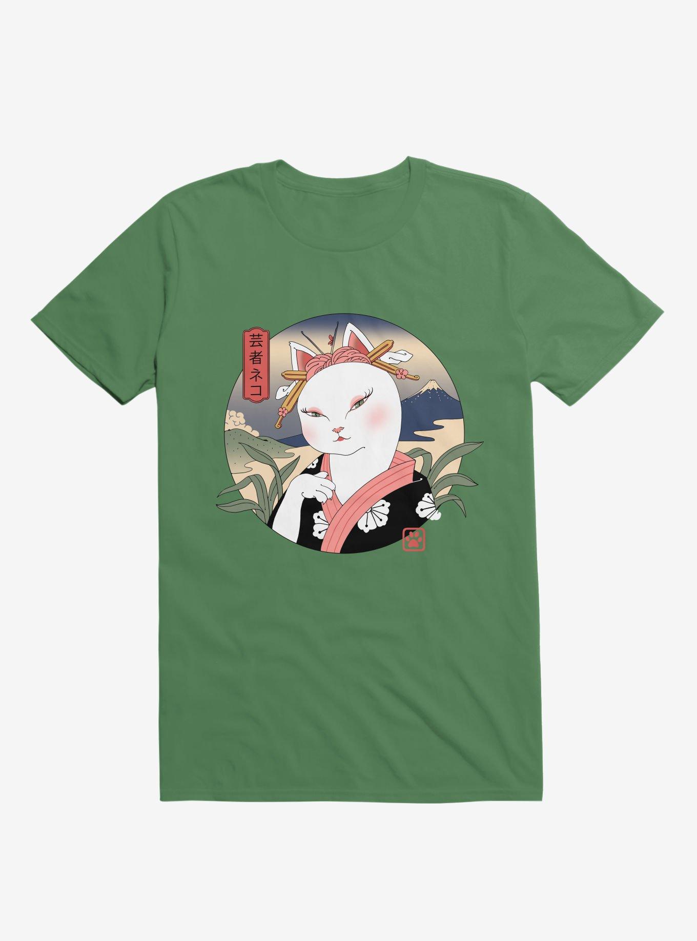 Cat Neko Geisha Kelly Green T-Shirt, KELLY GREEN, hi-res