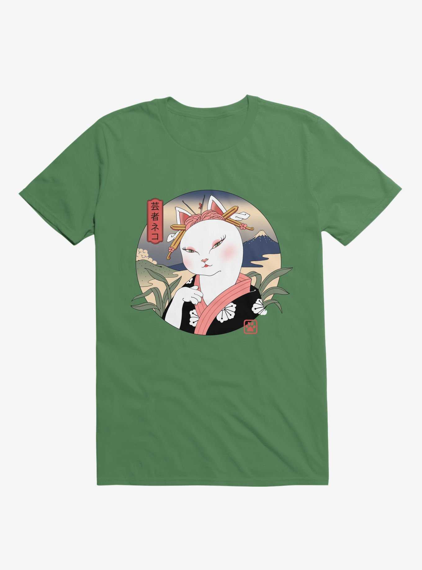 Cat Neko Geisha Kelly Green T-Shirt, , hi-res
