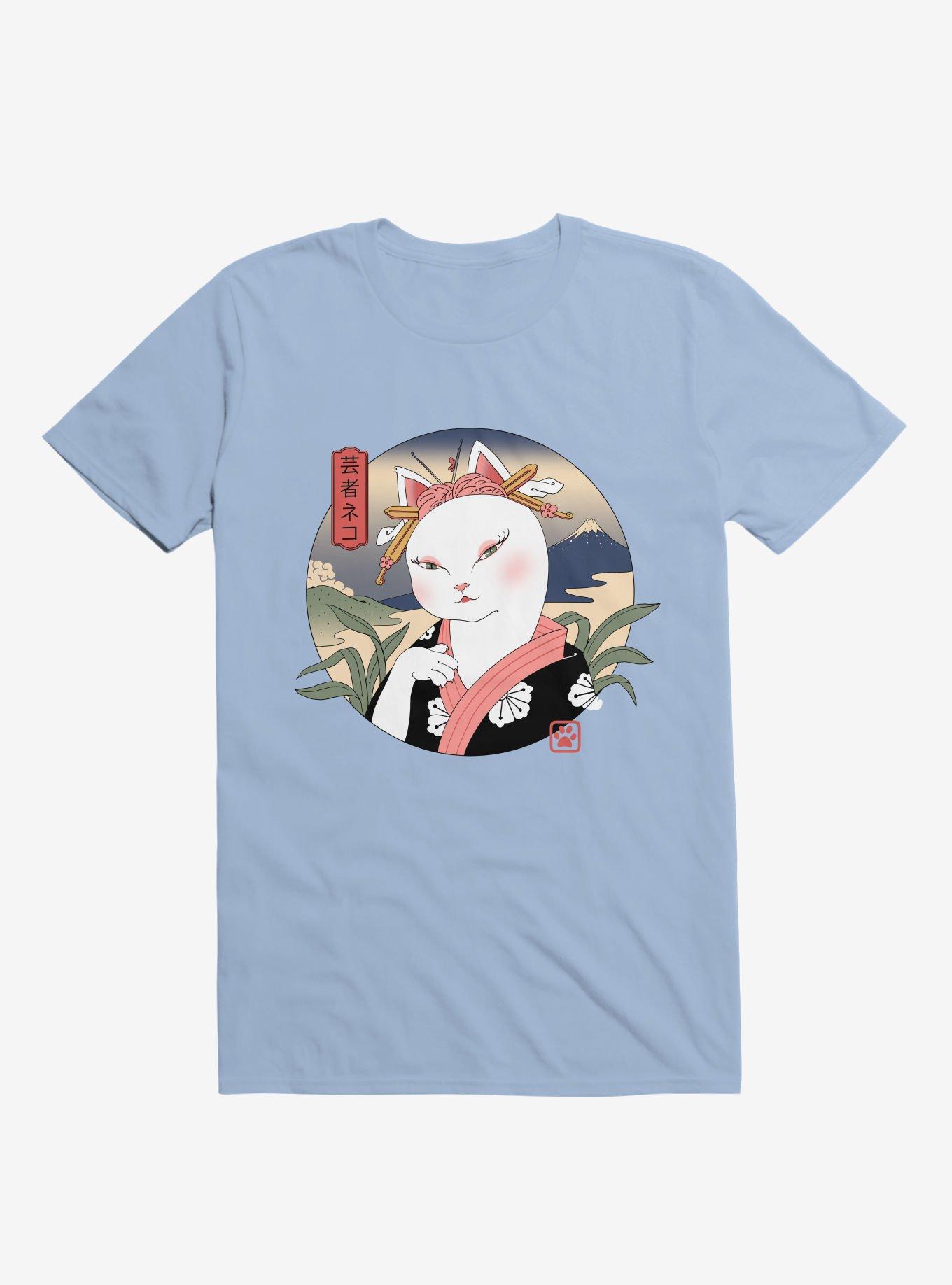 Cat Neko Geisha Light Blue T-Shirt, LIGHT BLUE, hi-res