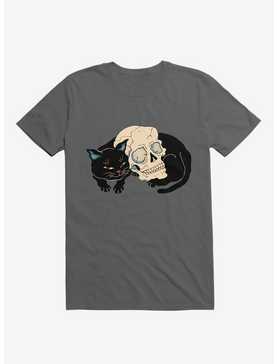 Cat Neko Skull Charcoal Grey T-Shirt, , hi-res