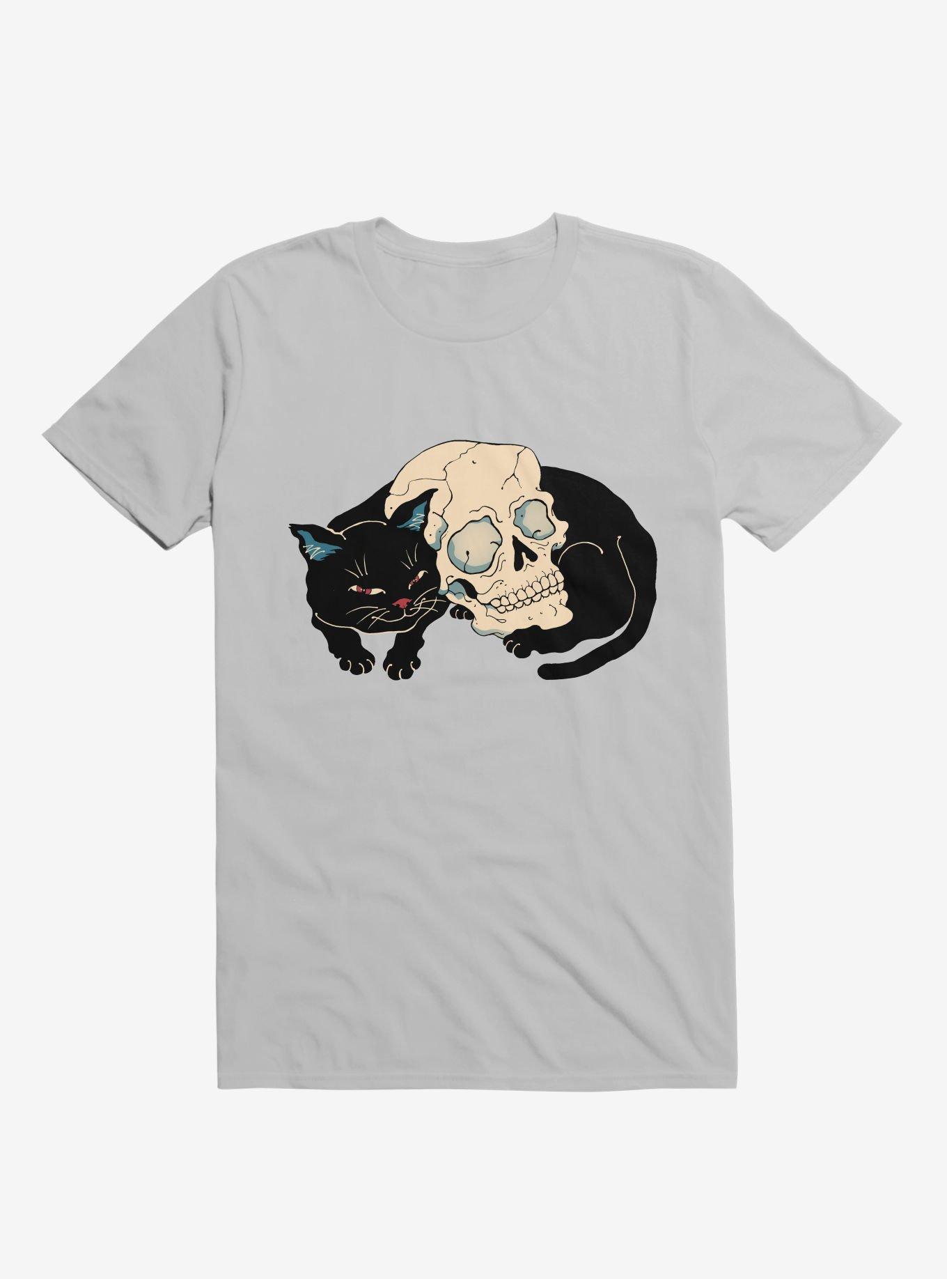 Cat Neko Skull Ice Grey T-Shirt, , hi-res