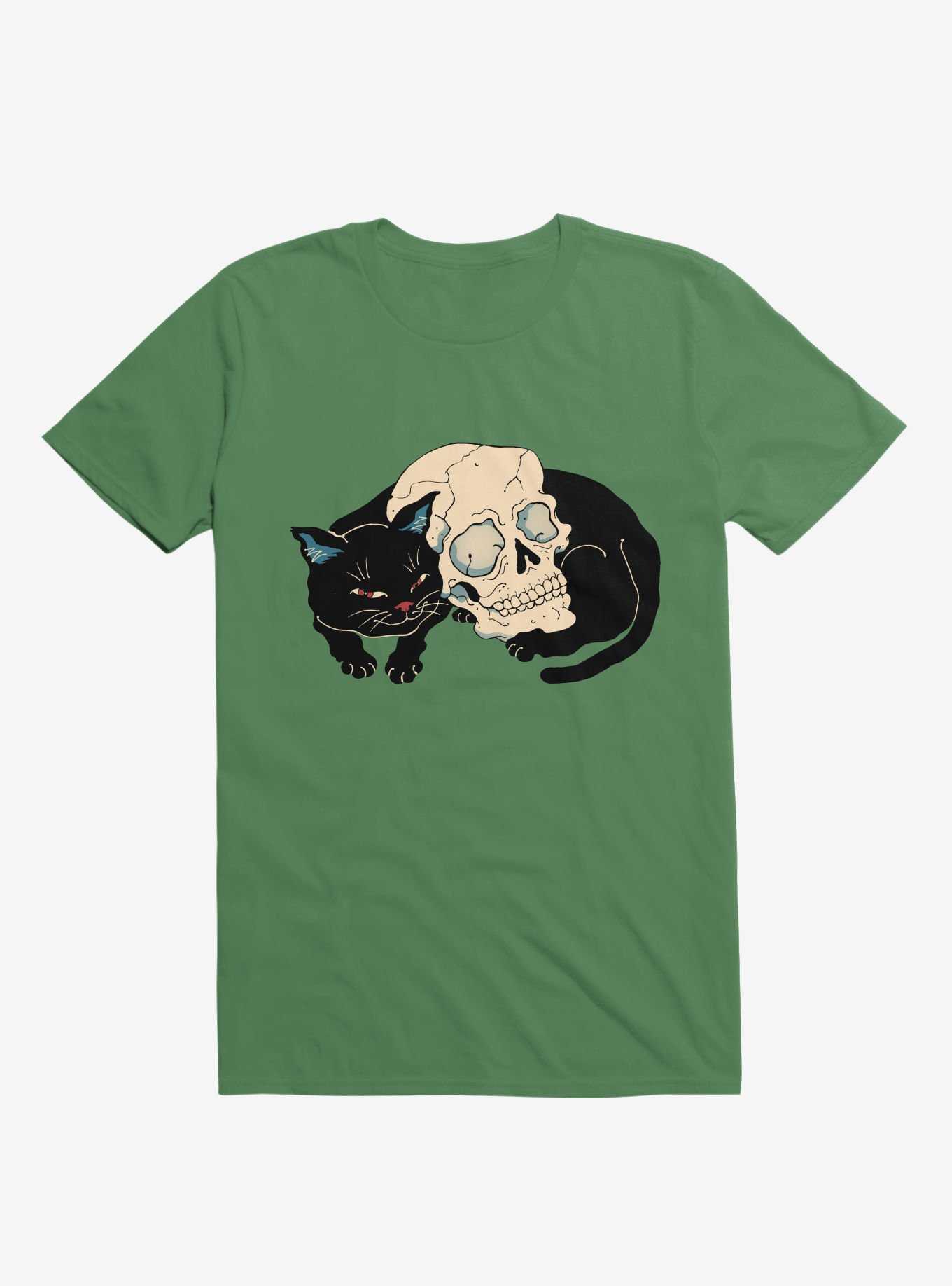 Cat Neko Skull Kelly Green T-Shirt, , hi-res