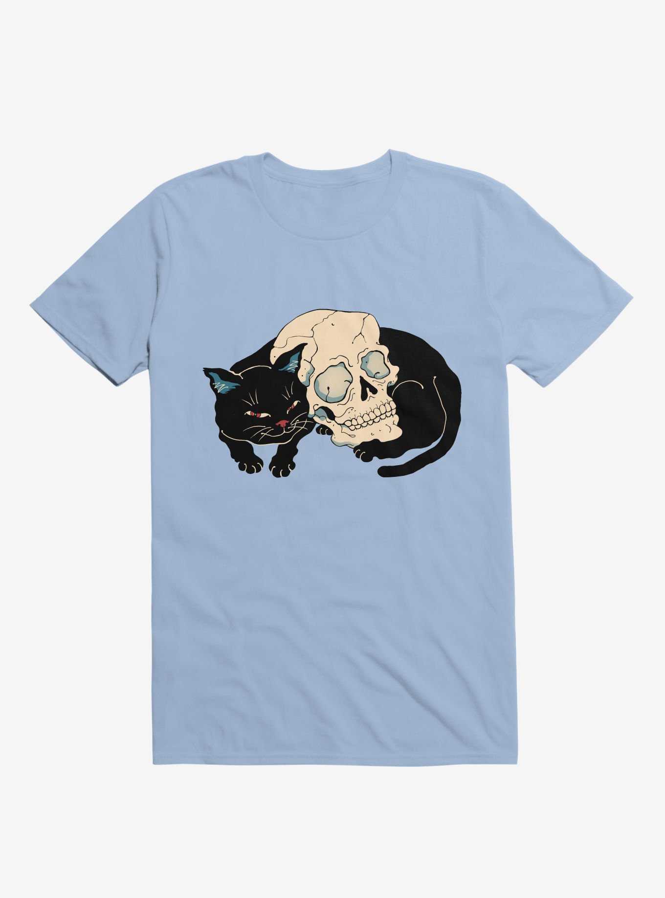 Cat Neko Skull Light Blue T-Shirt, , hi-res