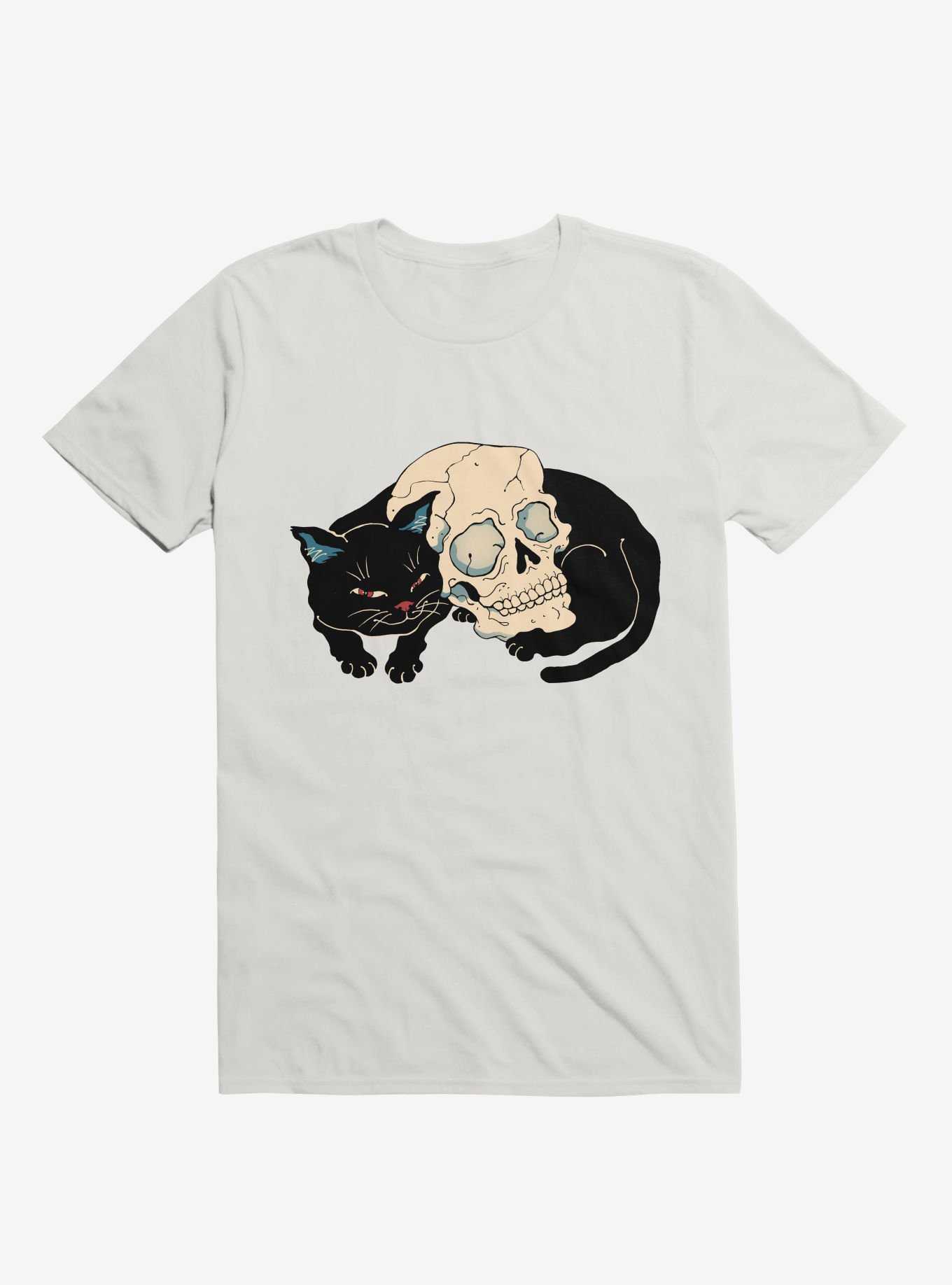 Cat Neko Skull White T-Shirt, , hi-res