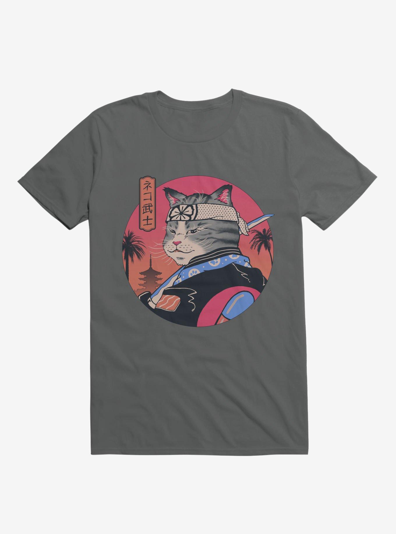 Samurai Cat Charcoal Grey T-Shirt, CHARCOAL, hi-res