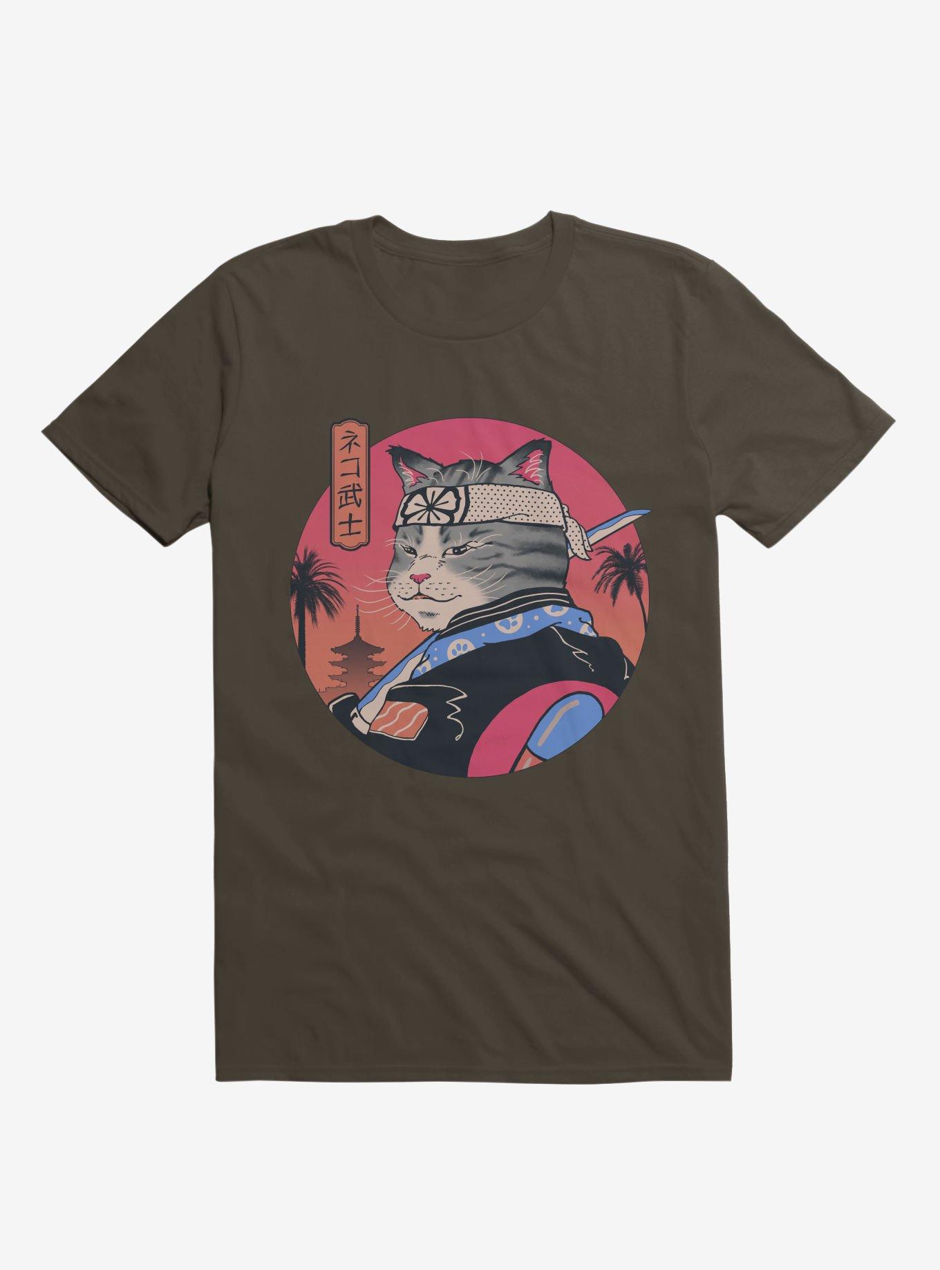 Samurai Cat Brown T-Shirt, , hi-res
