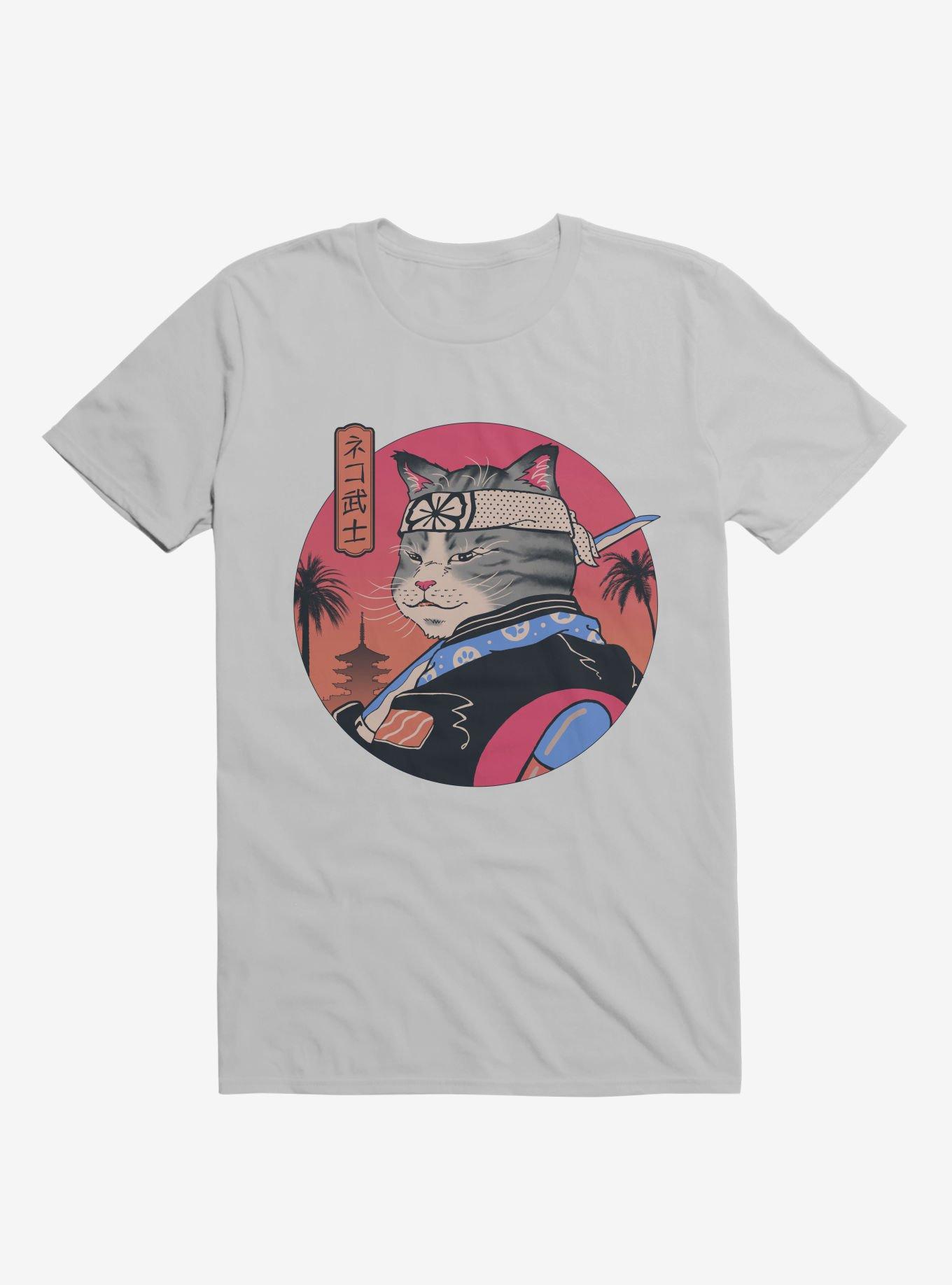 Samurai Cat Ice Grey T-Shirt, ICE GREY, hi-res
