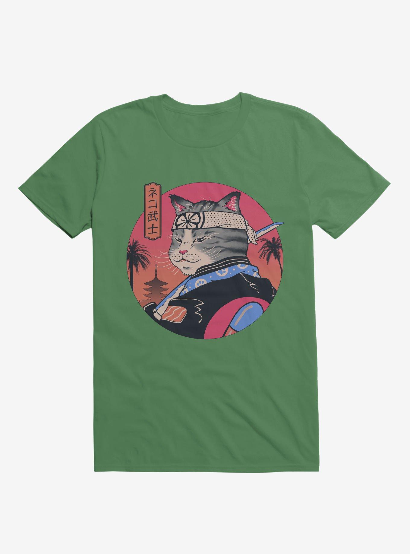 Samurai Cat Kelly Green T-Shirt, , hi-res