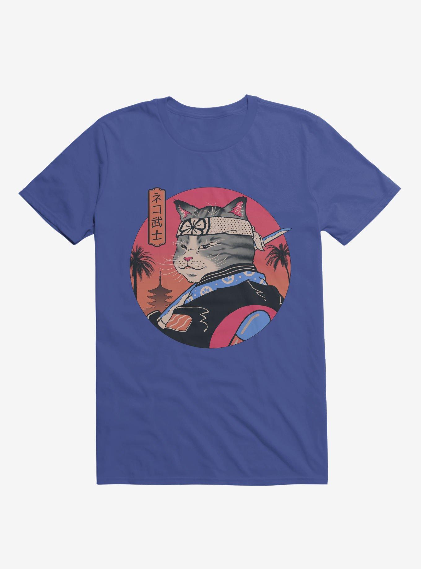 Samurai Cat Royal Blue T-Shirt, , hi-res