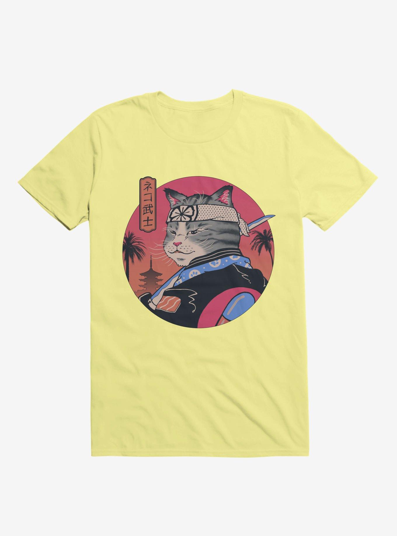 Samurai Cat Corn Silk Yellow T-Shirt, , hi-res