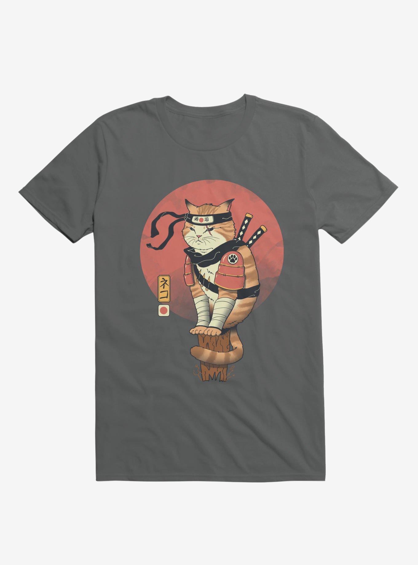 Orange Shinobi Cat Charcoal Grey T-Shirt, CHARCOAL, hi-res