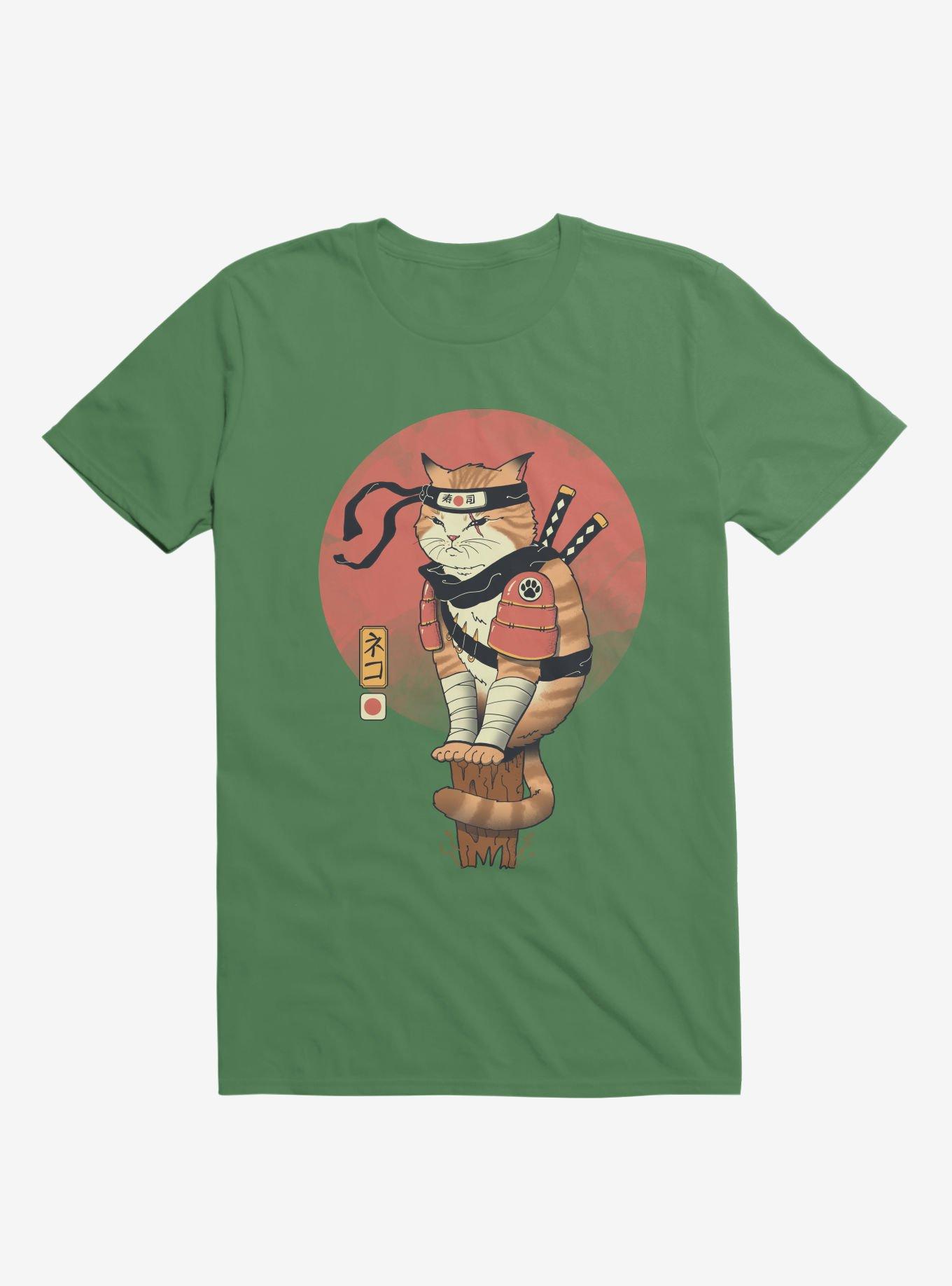 Orange Shinobi Cat Kelly Green T-Shirt