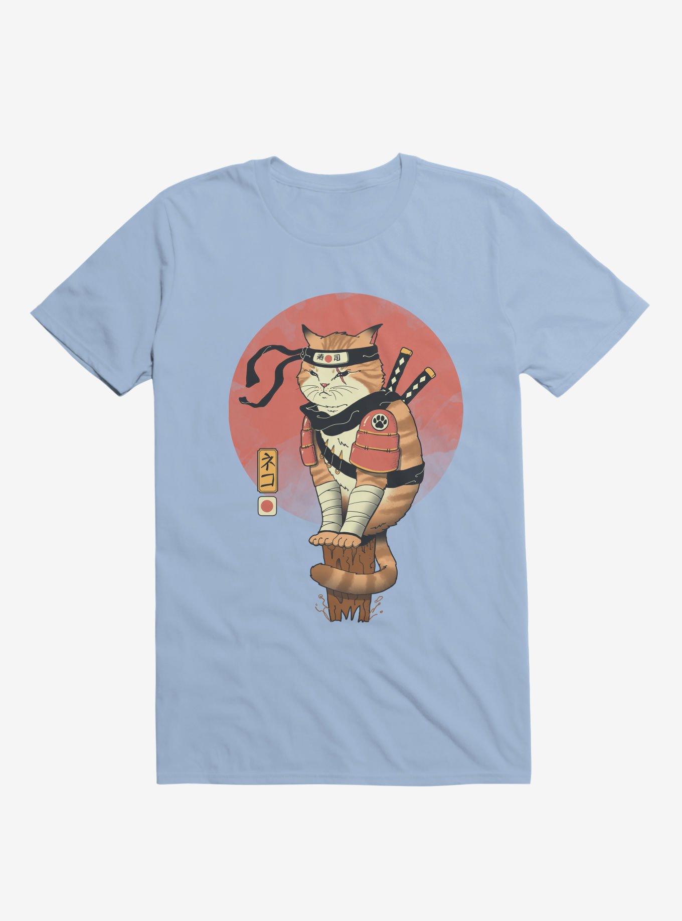 Orange Shinobi Cat Light Blue T-Shirt