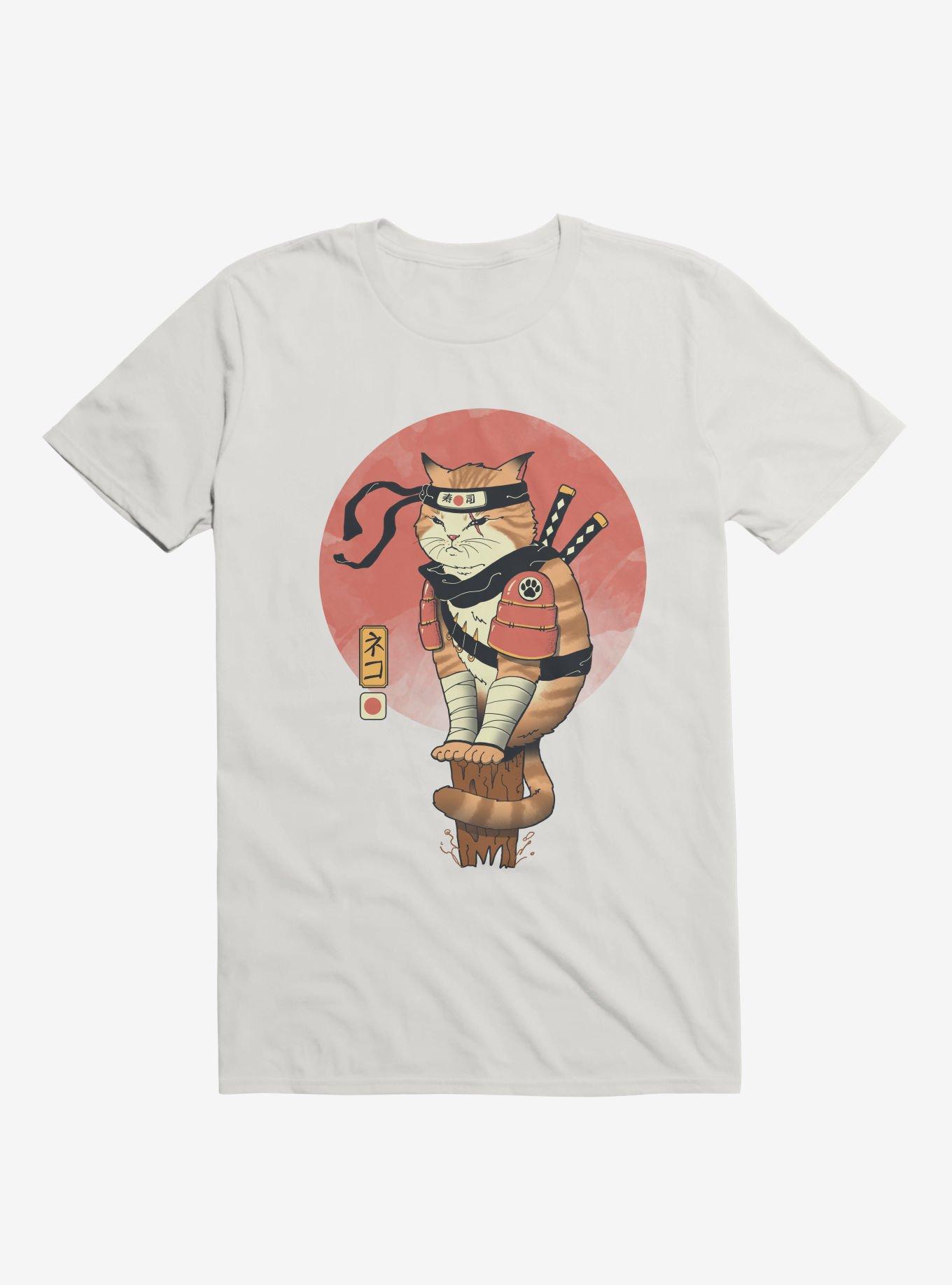 Orange Shinobi Cat White T-Shirt, , hi-res