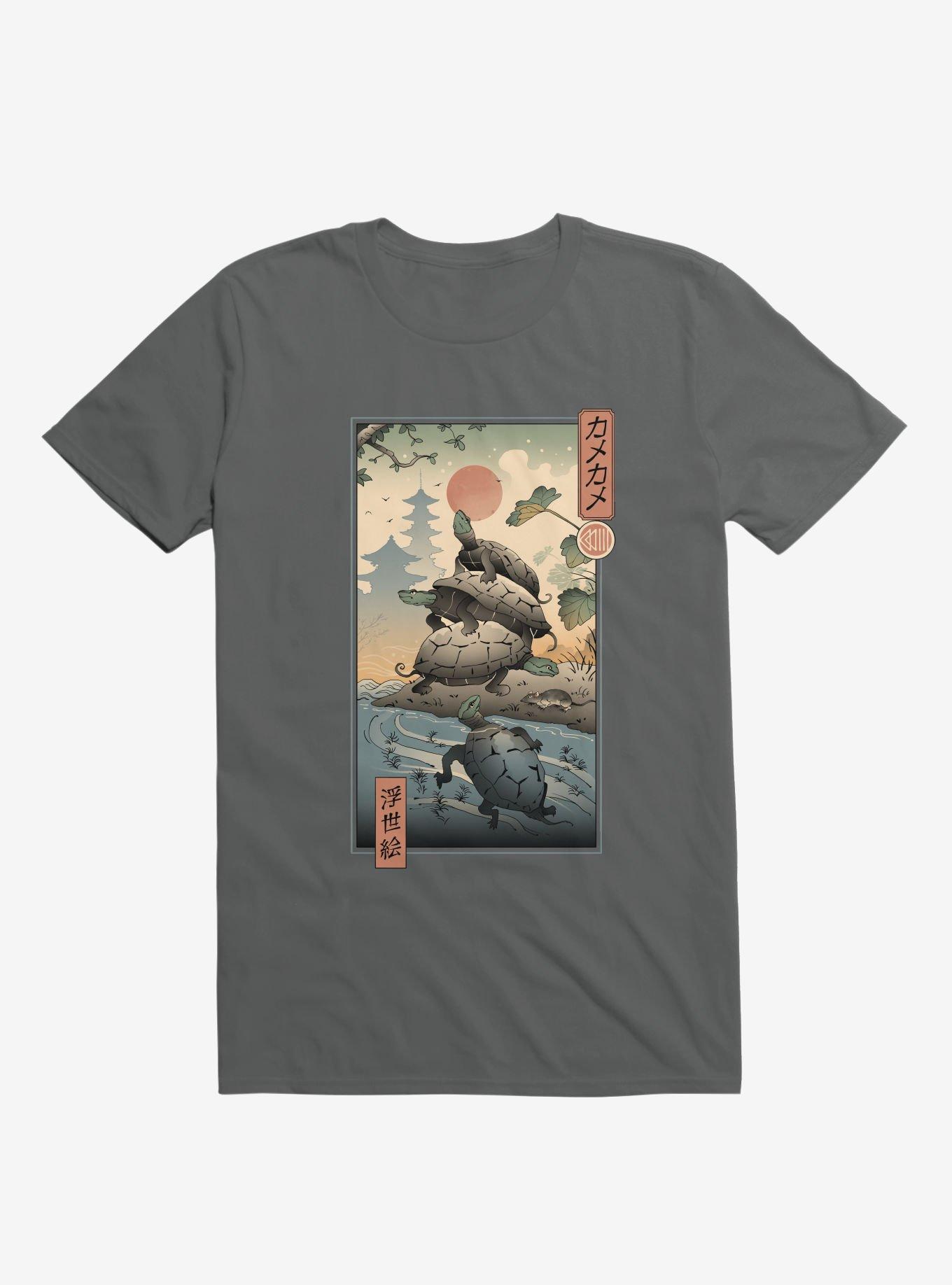 Turtle Stream Kame Kame Ukiyo-e Charcoal Grey T-Shirt, , hi-res