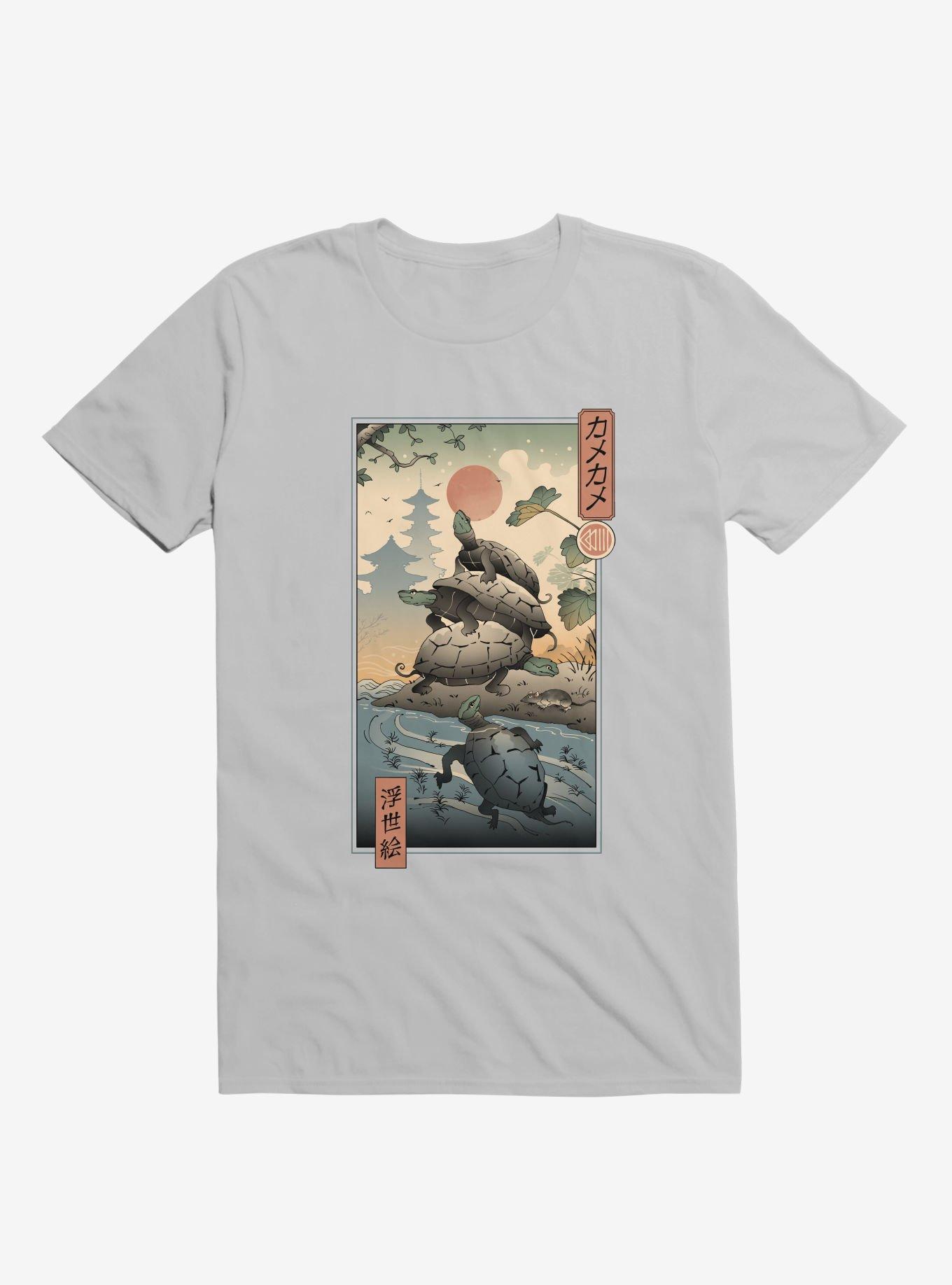 Turtle Stream Kame Kame Ukiyo-e Ice Grey T-Shirt, ICE GREY, hi-res